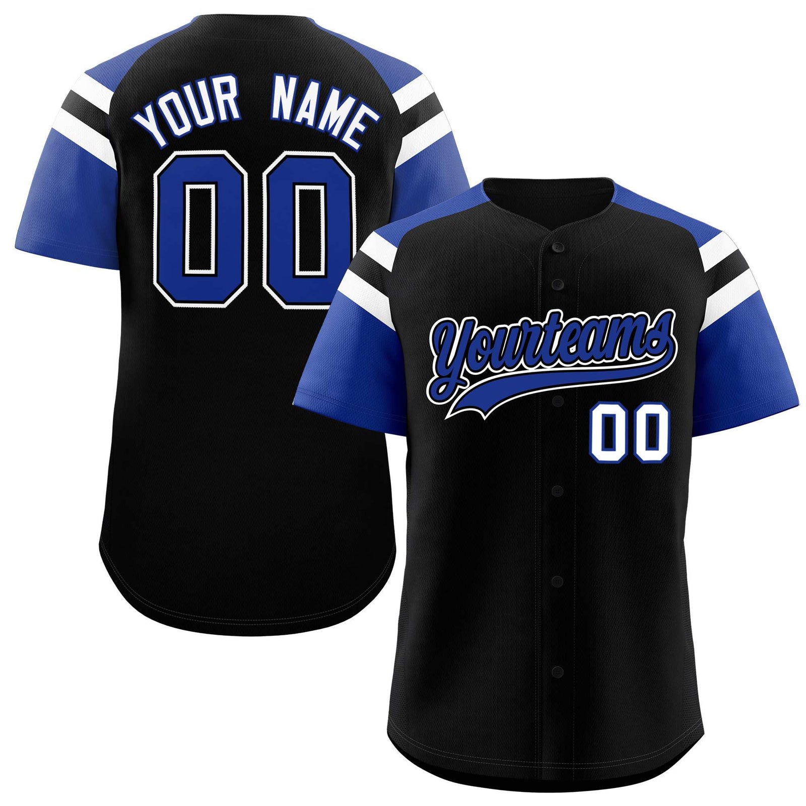 Custom Black Royal Contrast Raglan Sleeves Authentic Baseball Jersey
