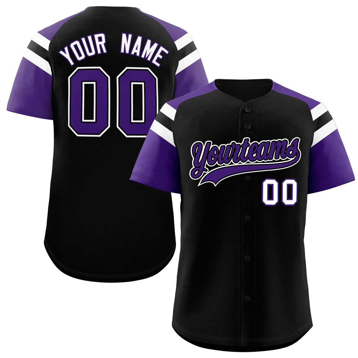 Custom Black Purple Contrast Raglan Sleeves Authentic Baseball Jersey