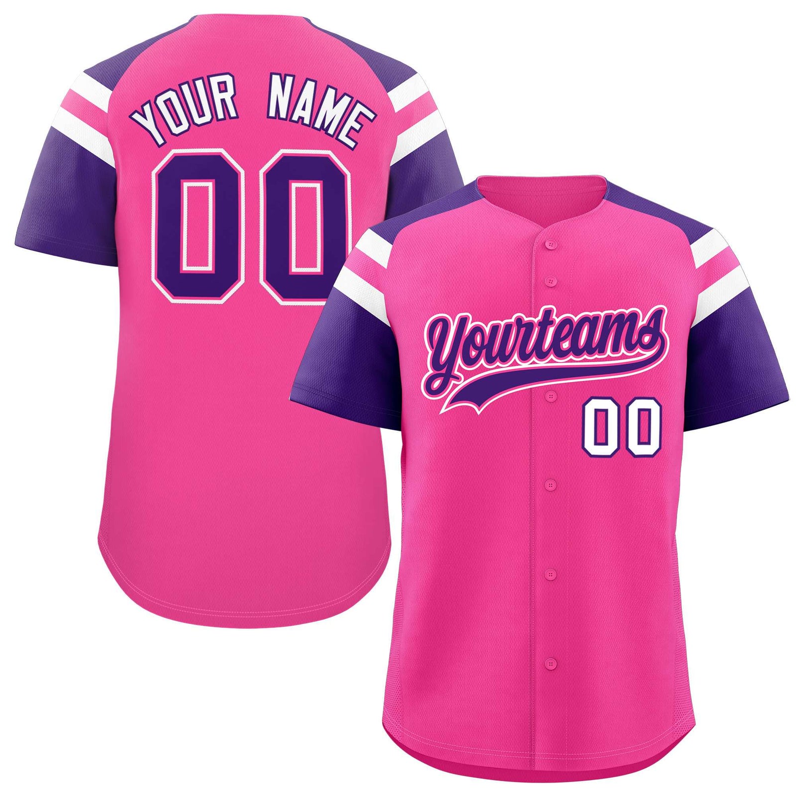 Custom Pink Purple Contrast Raglan Sleeves Authentic Baseball Jersey