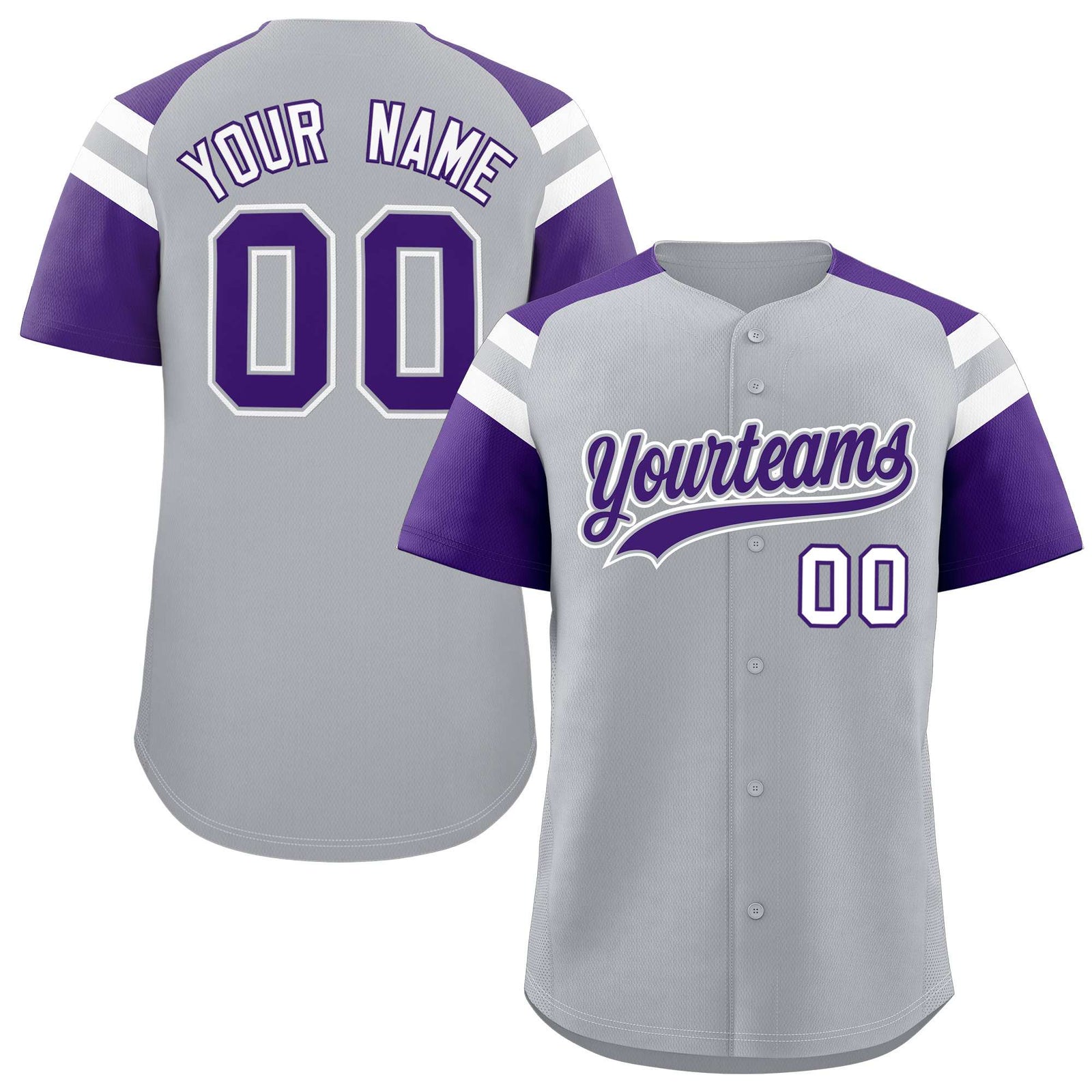 Custom Silver Purple Contrast Raglan Sleeves Authentic Baseball Jersey
