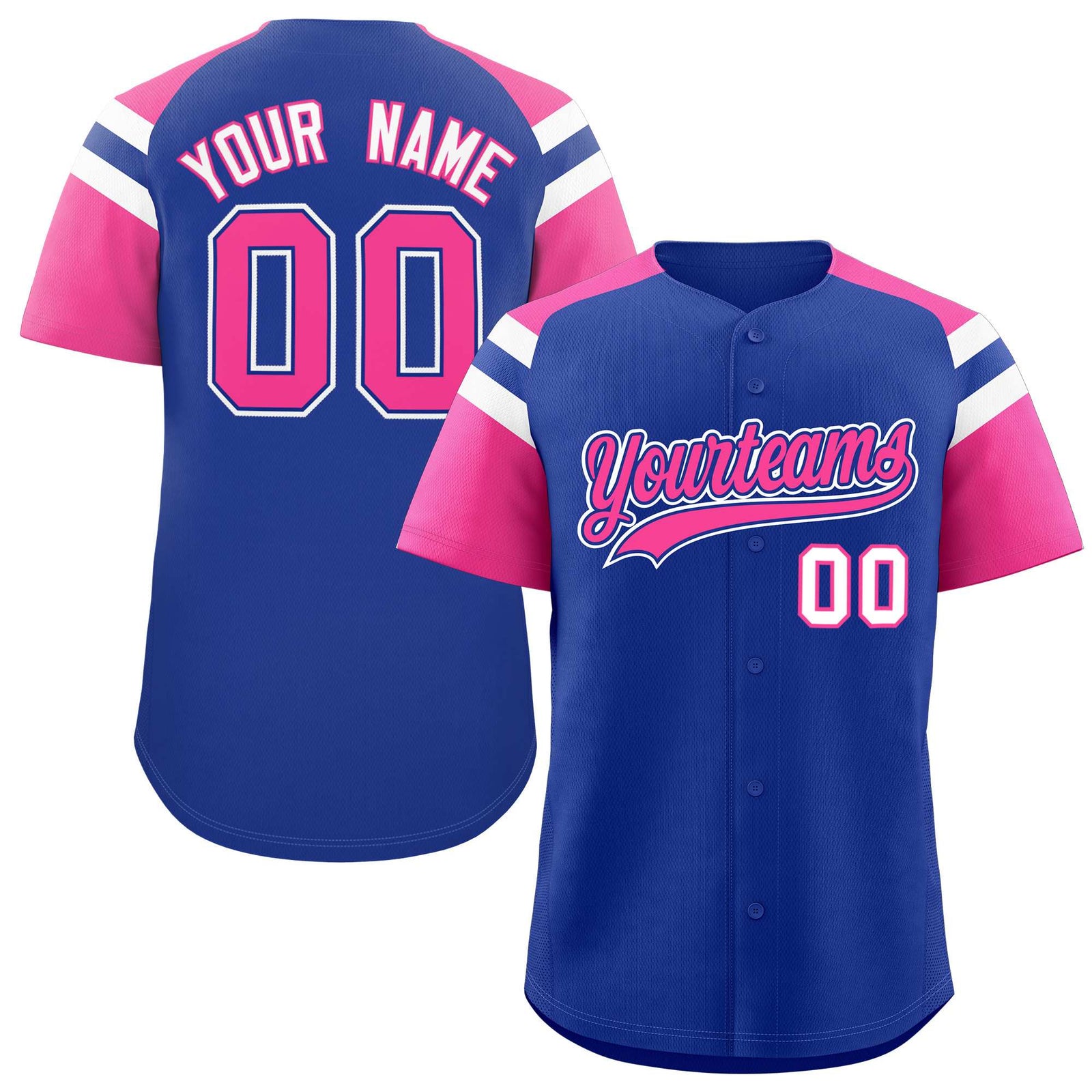 Custom Royal Pink Contrast Raglan Sleeves Authentic Baseball Jersey