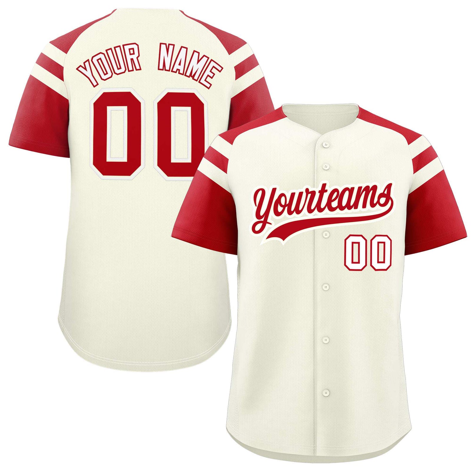 Custom Cream Red Contrast Raglan Sleeves Authentic Baseball Jersey