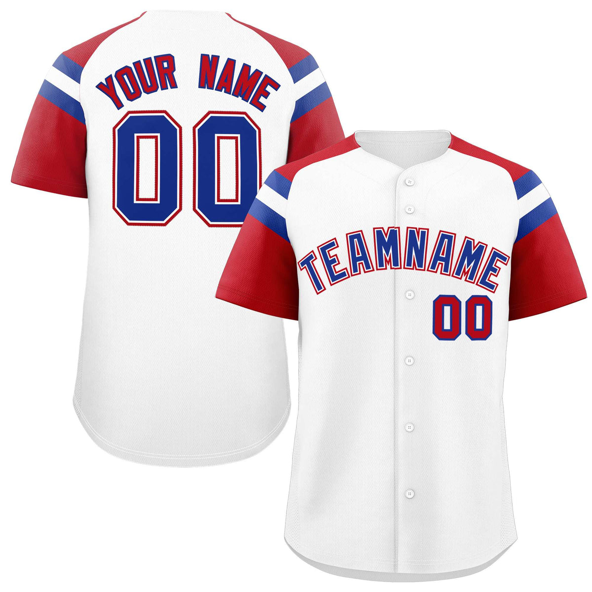 Custom White Red Contrast Raglan Sleeves Authentic Baseball Jersey