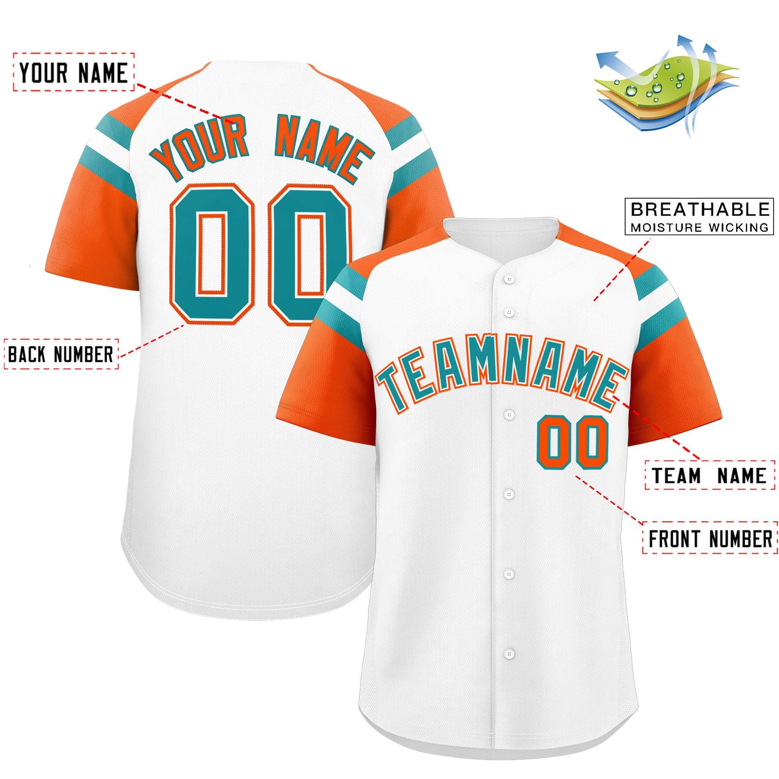 Custom White Orange Contrast Raglan Sleeves Authentic Baseball Jersey