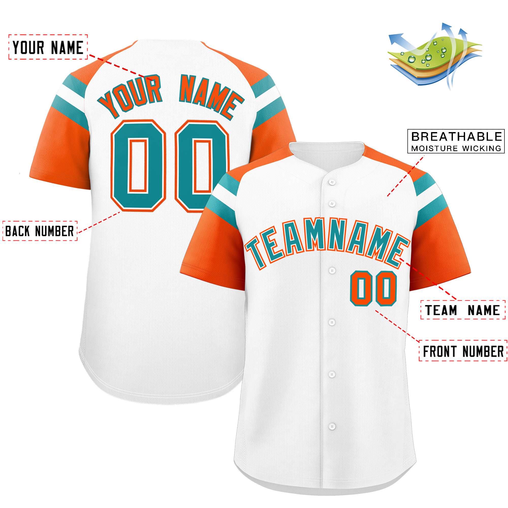 Custom White Orange Contrast Raglan Sleeves Authentic Baseball Jersey
