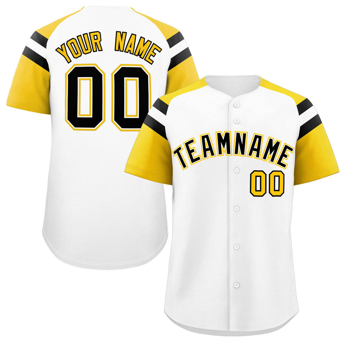 Custom White Gold Contrast Raglan Sleeves Authentic Baseball Jersey