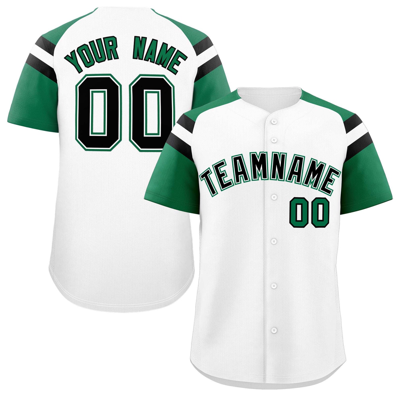 Custom White Kelly Green Contrast Raglan Sleeves Authentic Baseball Jersey