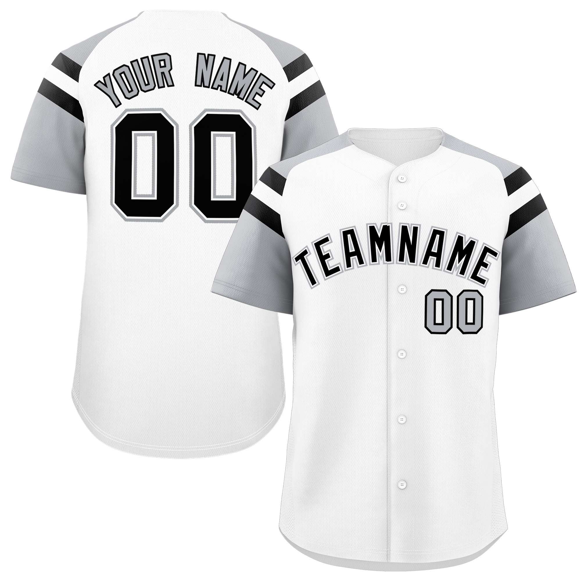 Custom White Silver Contrast Raglan Sleeves Authentic Baseball Jersey