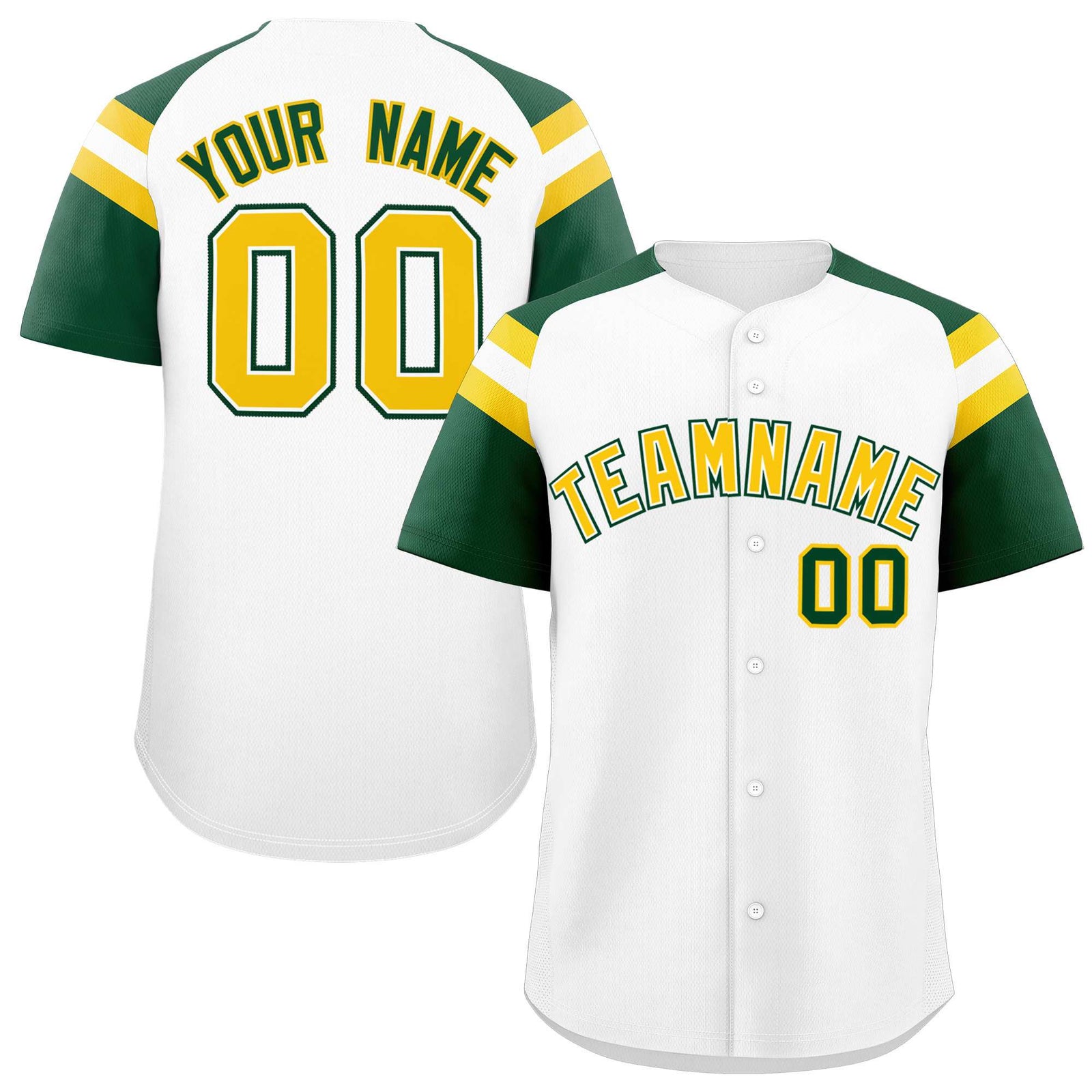 Custom White Green Contrast Raglan Sleeves Authentic Baseball Jersey