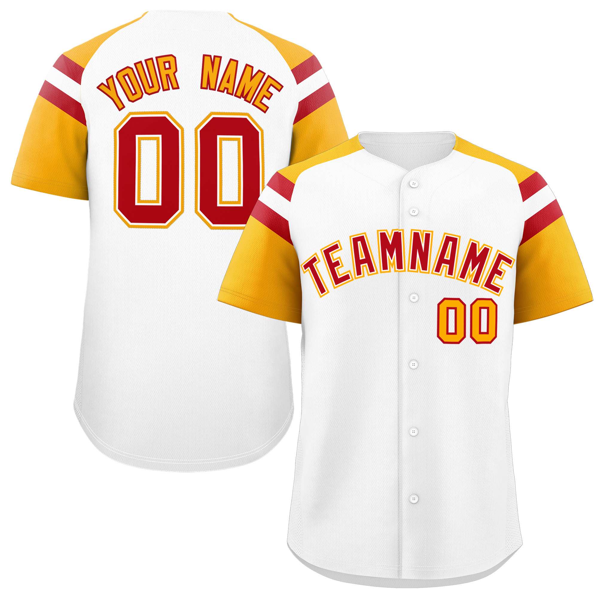 Custom White Yellow Contrast Raglan Sleeves Authentic Baseball Jersey