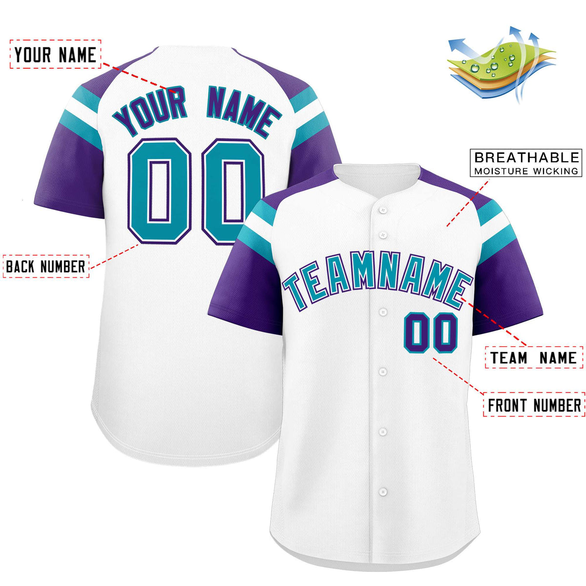 Custom White Purple Contrast Raglan Sleeves Authentic Baseball Jersey