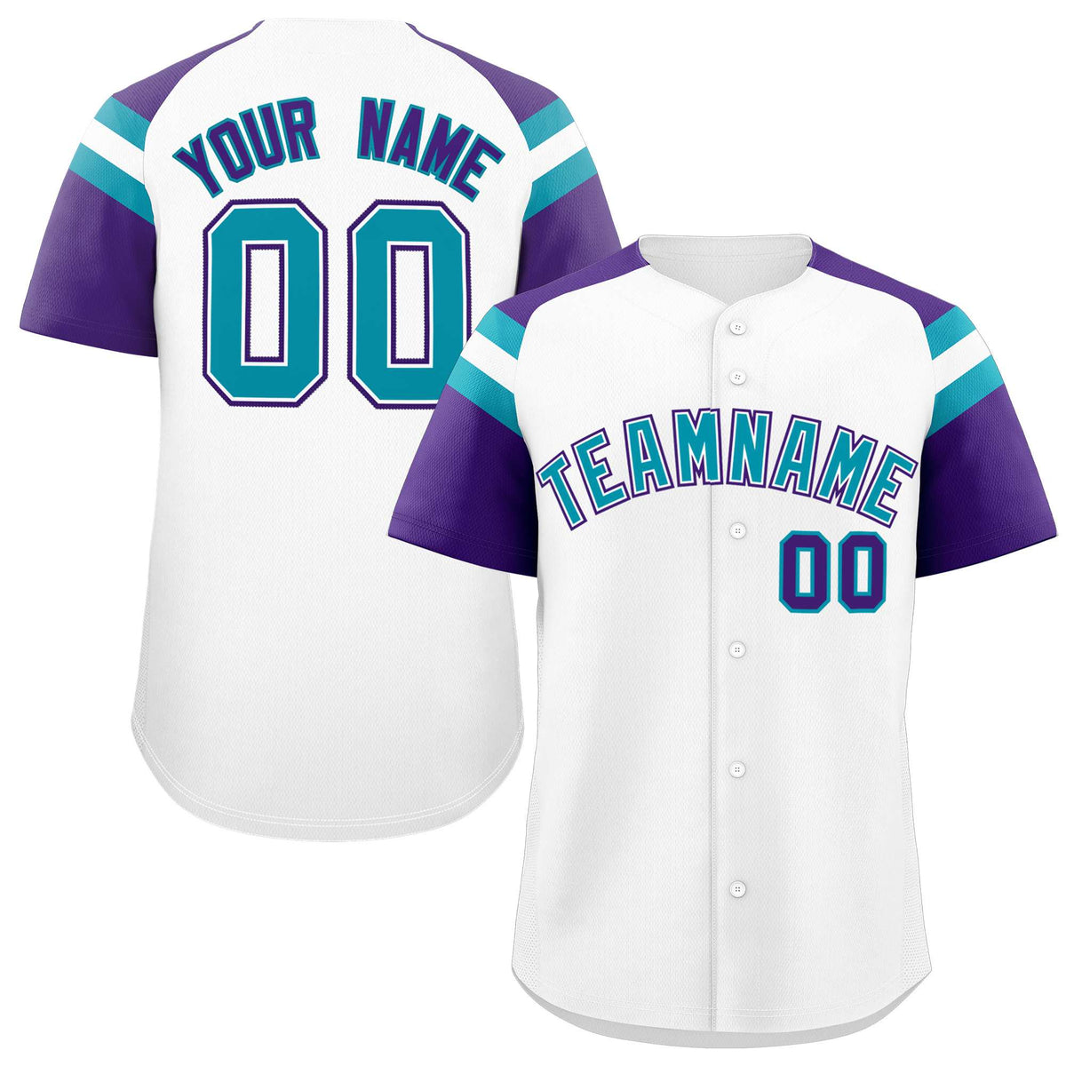 Custom White Purple Contrast Raglan Sleeves Authentic Baseball Jersey