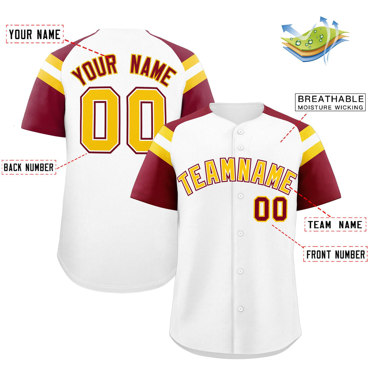 Custom White Crimson Contrast Raglan Sleeves Authentic Baseball Jersey