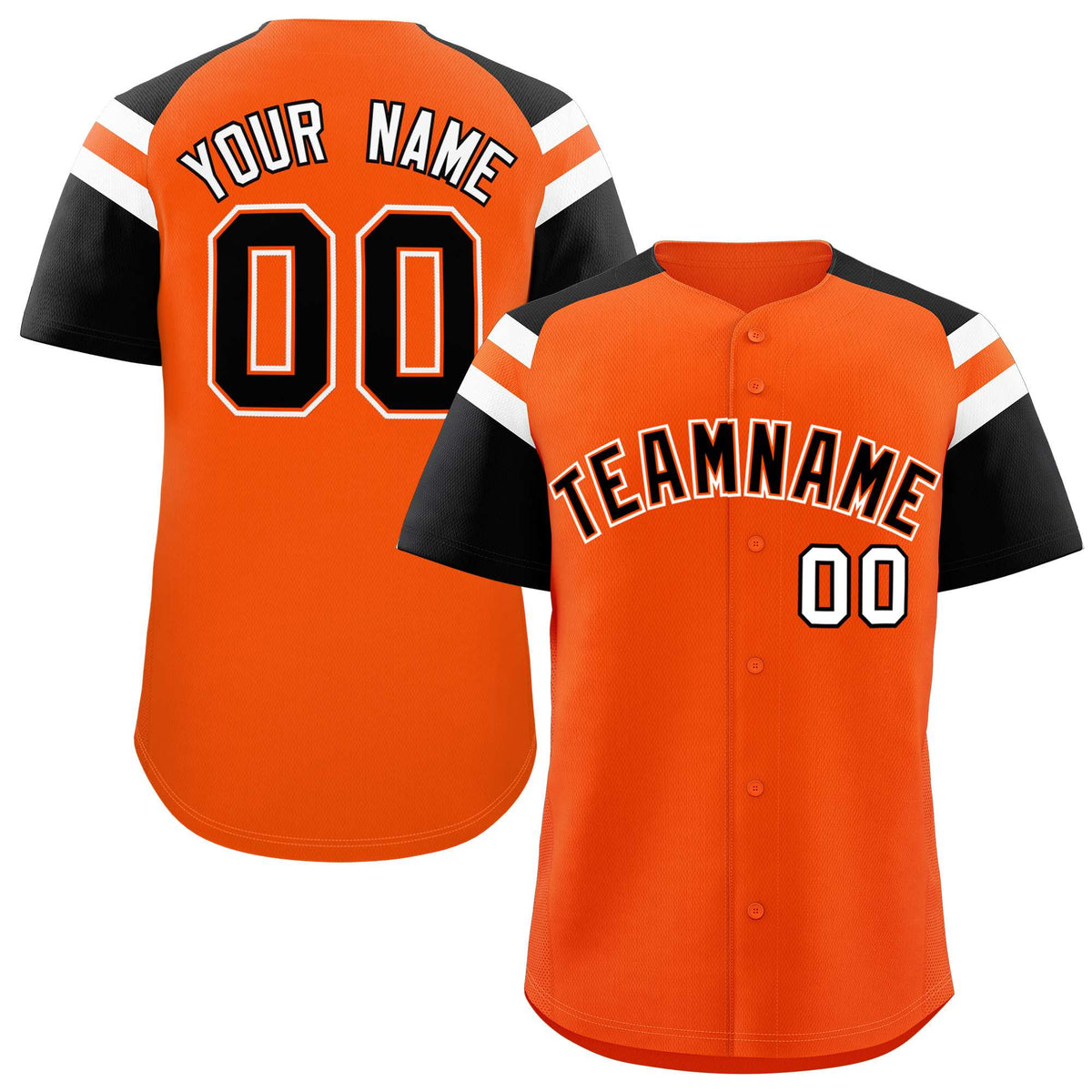 Custom Orange Black Contrast Raglan Sleeves Authentic Baseball Jersey