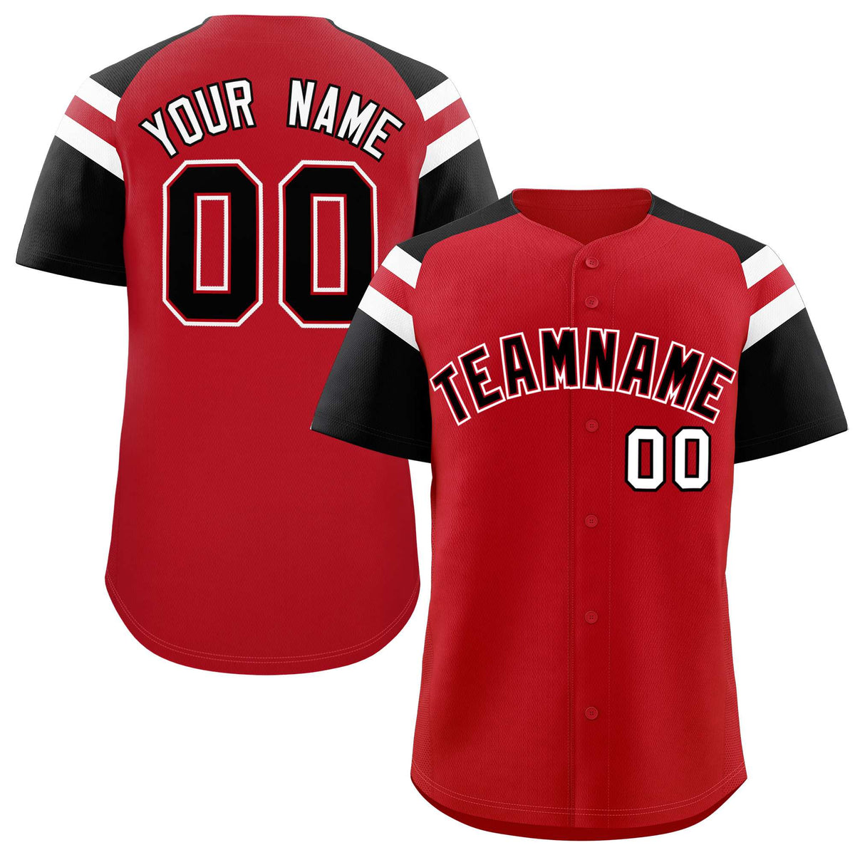 Custom Red Black Contrast Raglan Sleeves Authentic Baseball Jersey