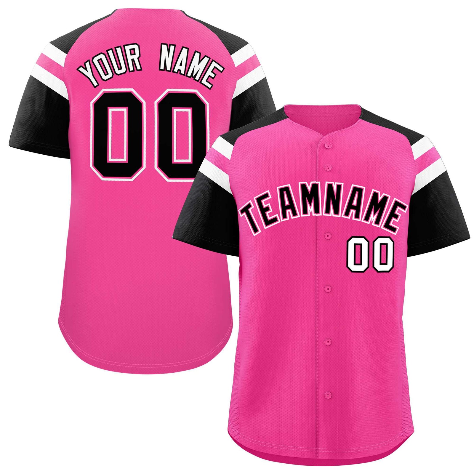 Custom Pink Black Contrast Raglan Sleeves Authentic Baseball Jersey