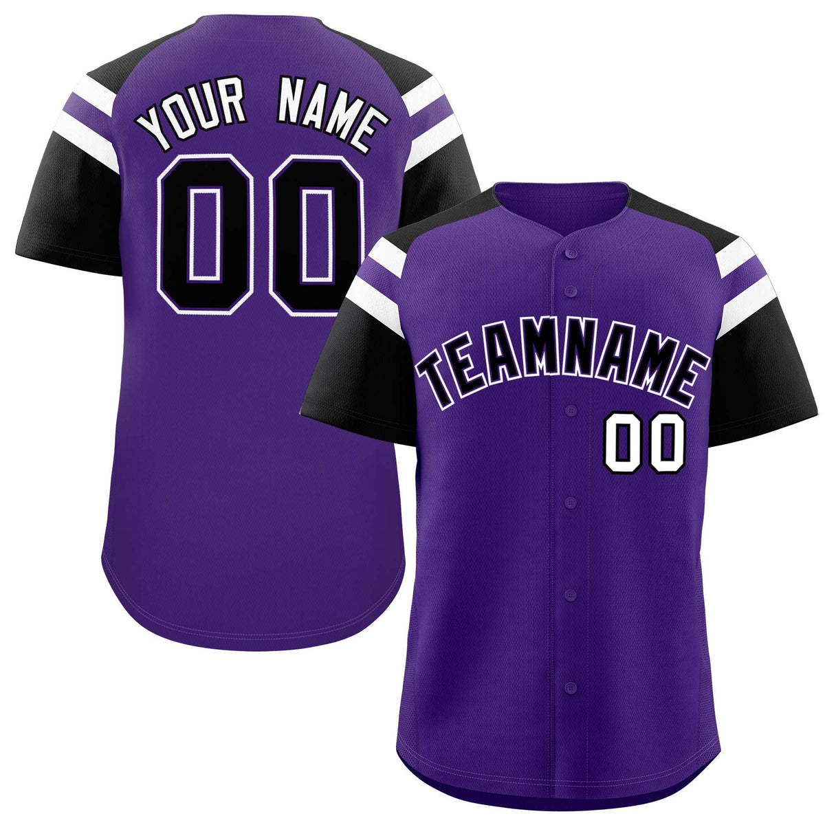 Custom Purple Black Contrast Raglan Sleeves Authentic Baseball Jersey