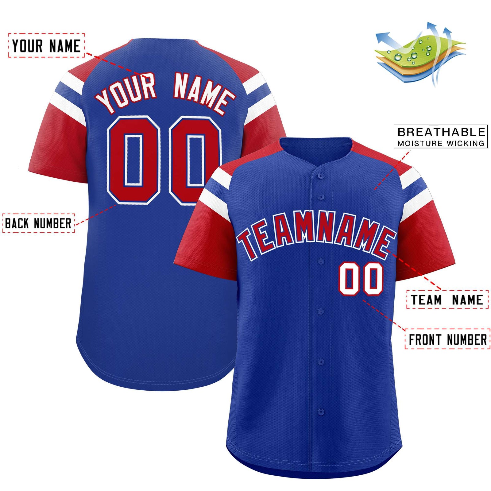 Custom Royal Red Contrast Raglan Sleeves Authentic Baseball Jersey