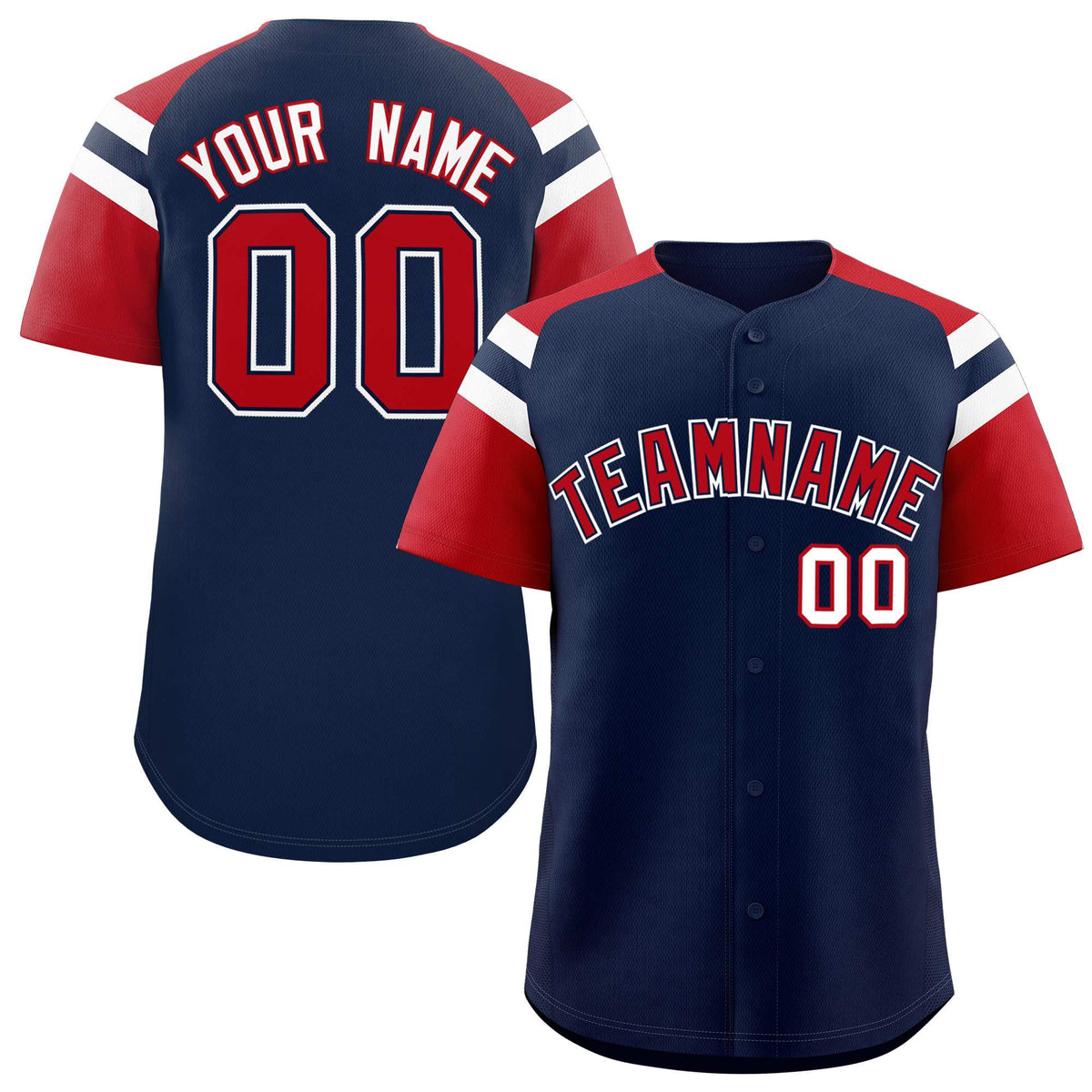 Custom Navy Red Contrast Raglan Sleeves Authentic Baseball Jersey
