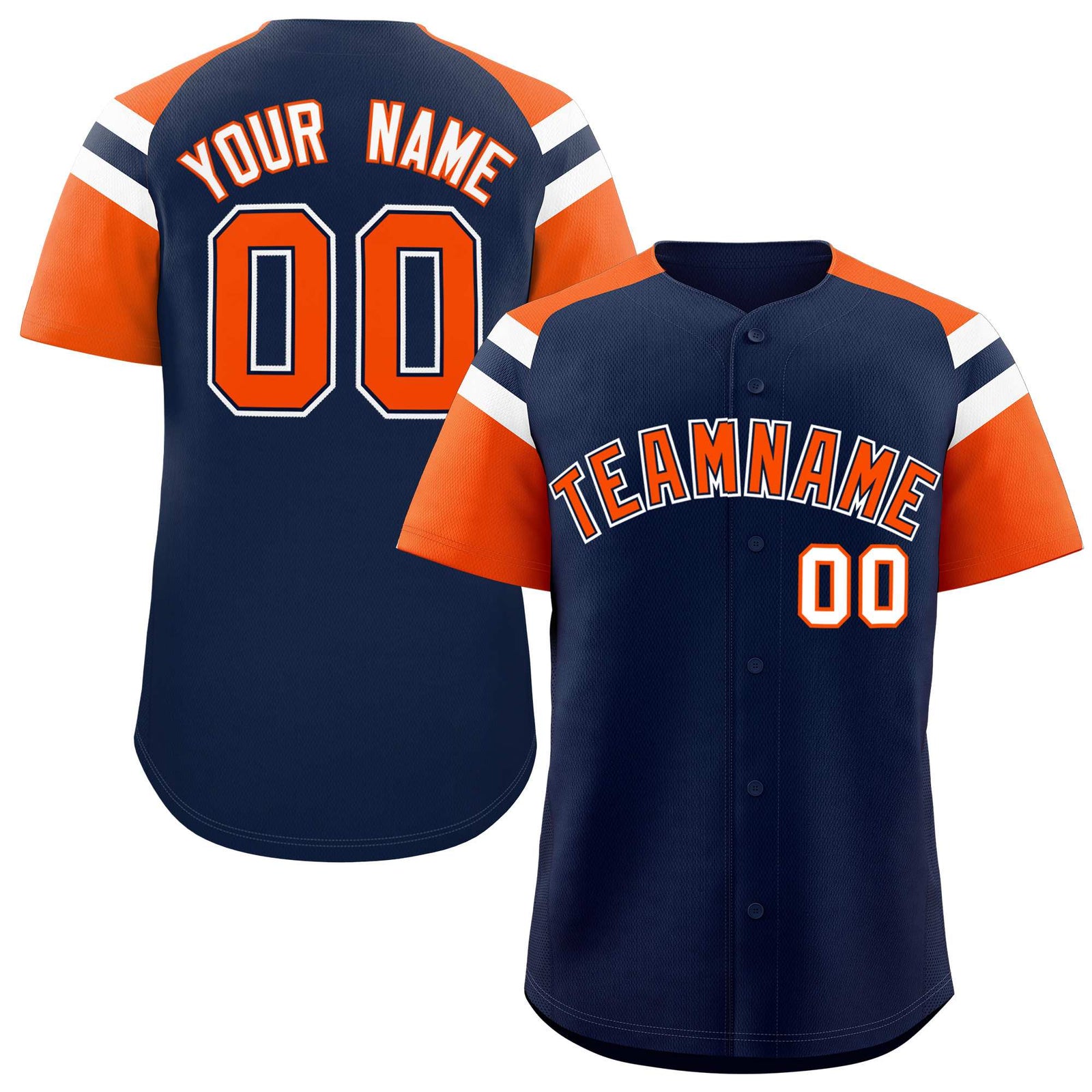 Custom Navy Orange Contrast Raglan Sleeves Authentic Baseball Jersey