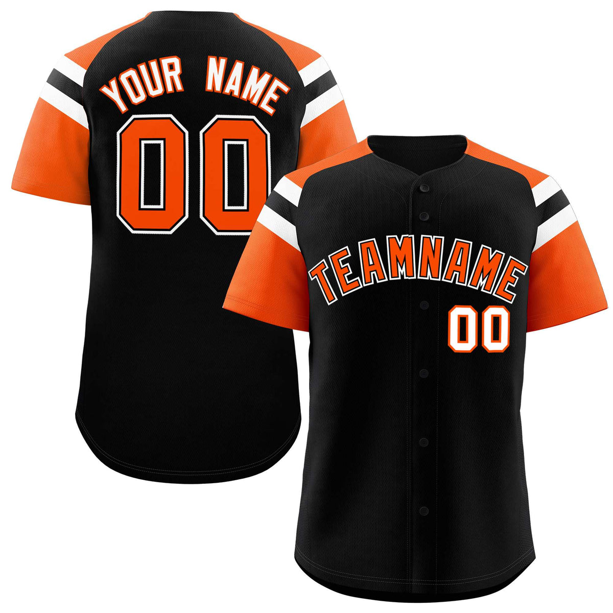 Custom Black Orange Contrast Raglan Sleeves Authentic Baseball Jersey