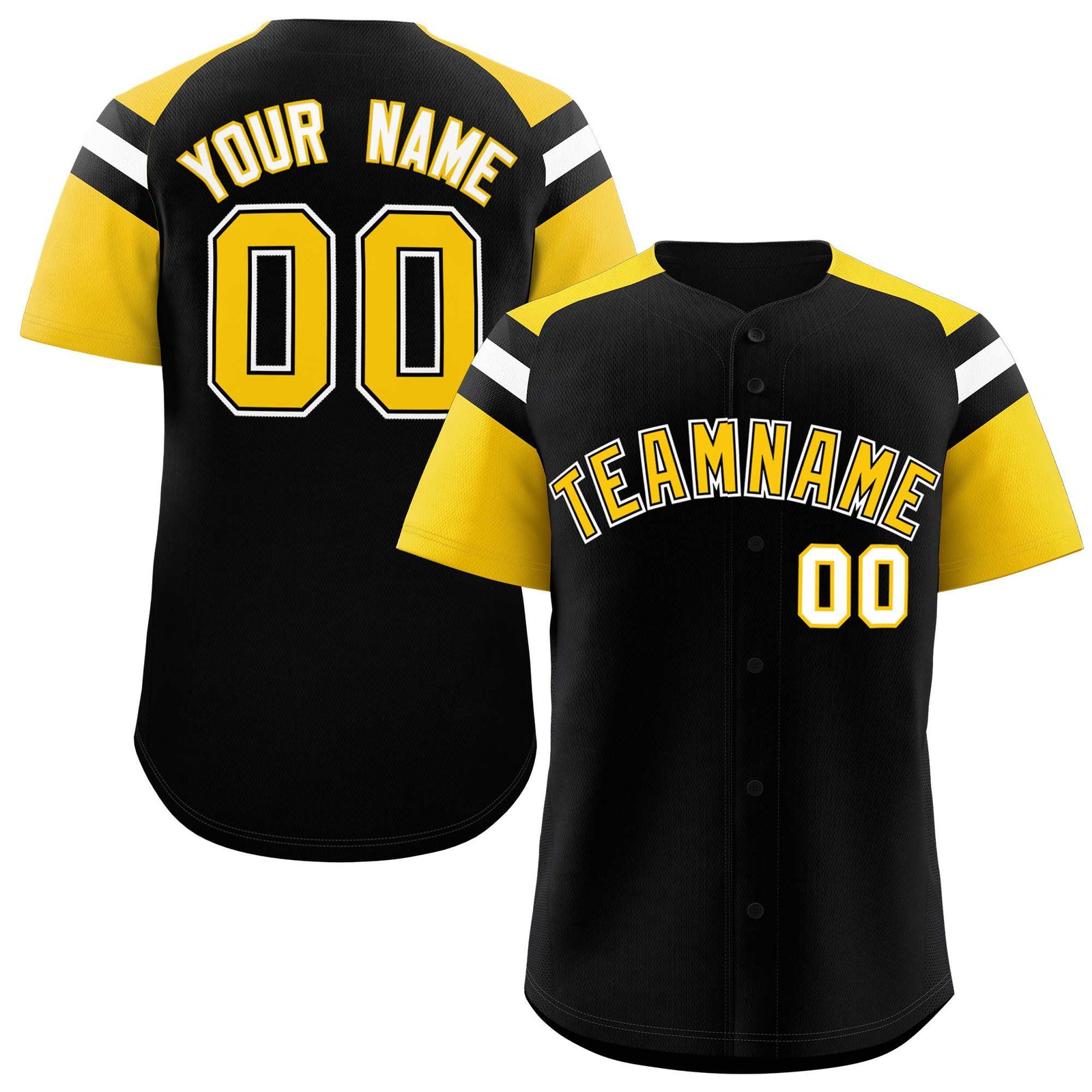 Custom Black Gold Contrast Raglan Sleeves Authentic Baseball Jersey