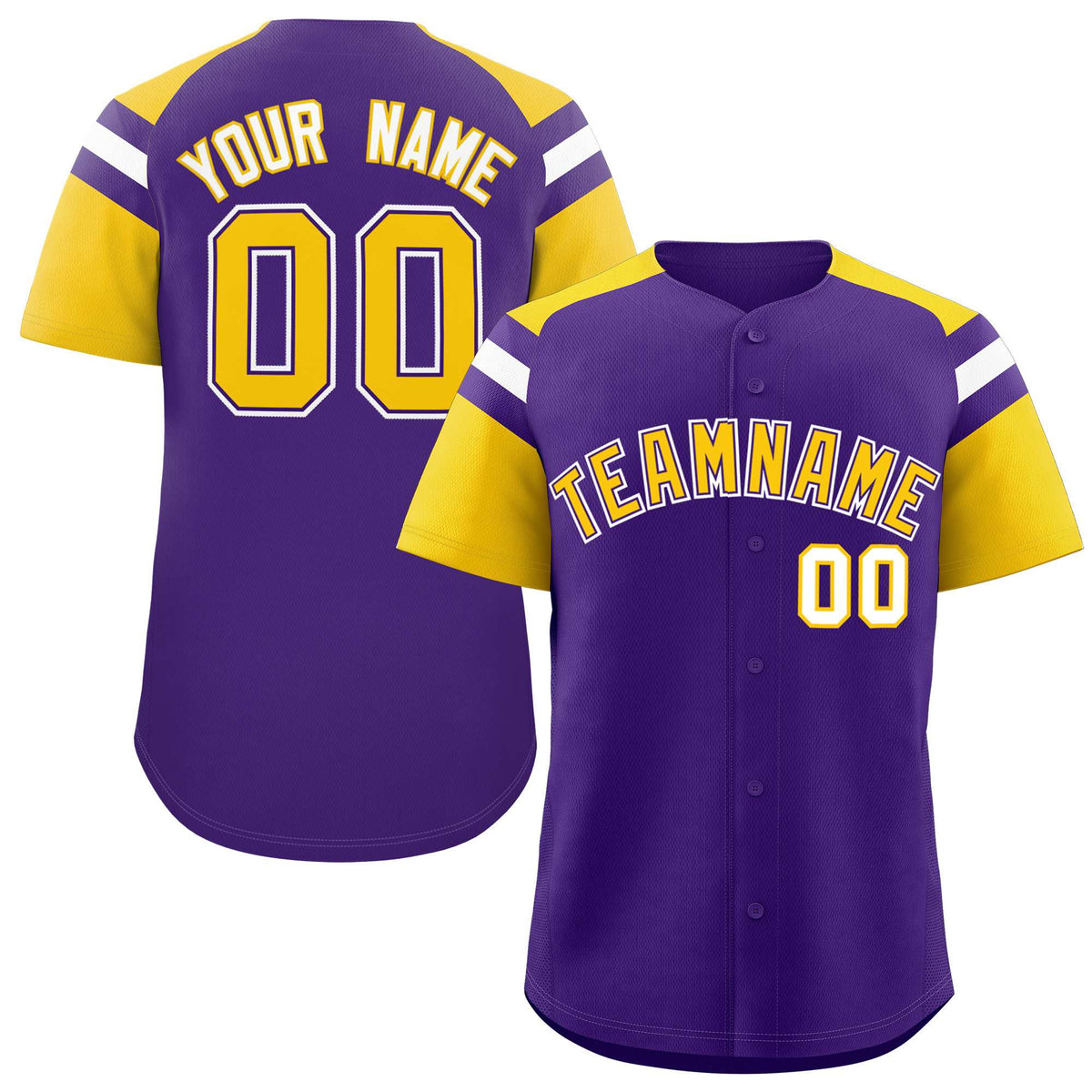 Custom Purple Gold Contrast Raglan Sleeves Authentic Baseball Jersey