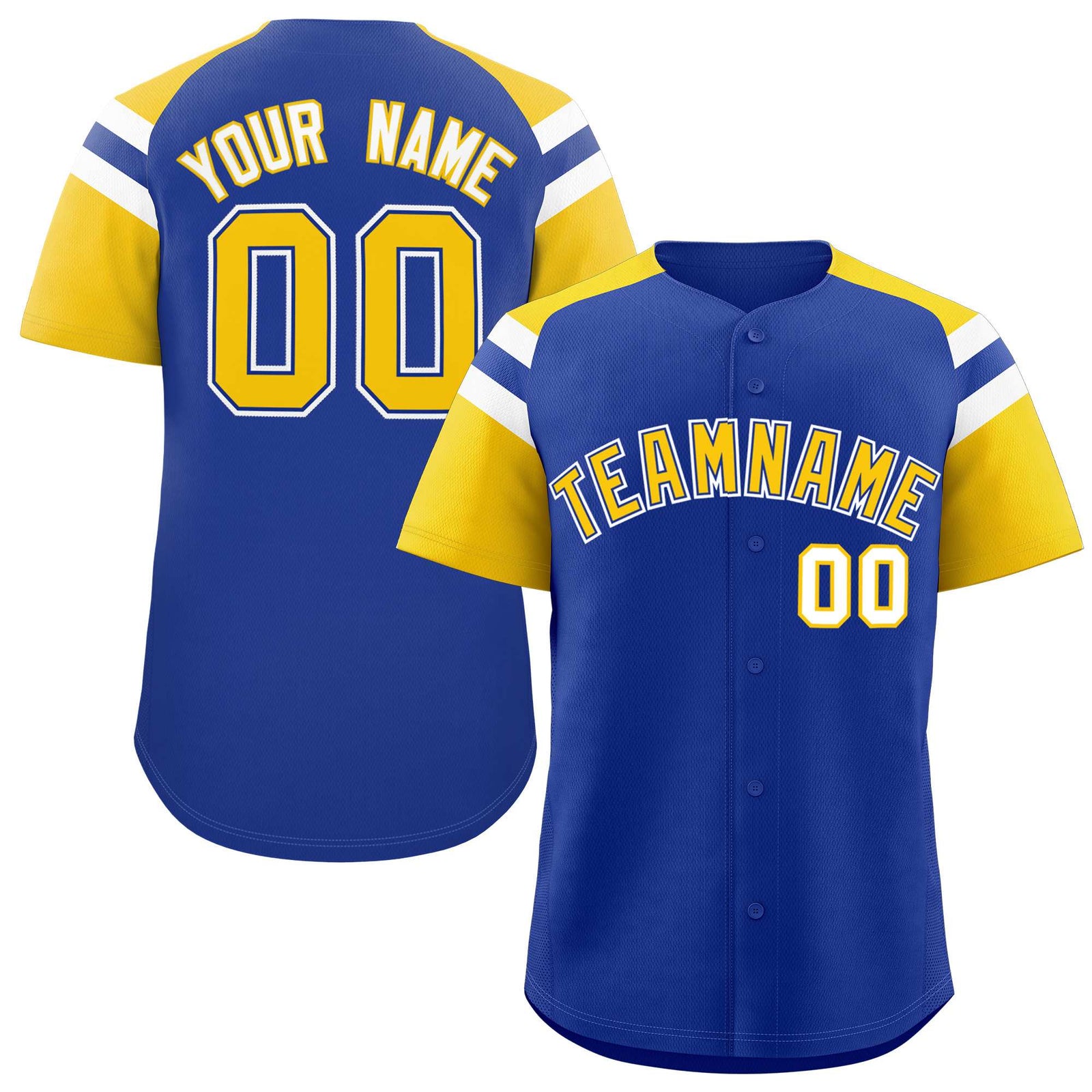 Custom Royal Gold Contrast Raglan Sleeves Authentic Baseball Jersey