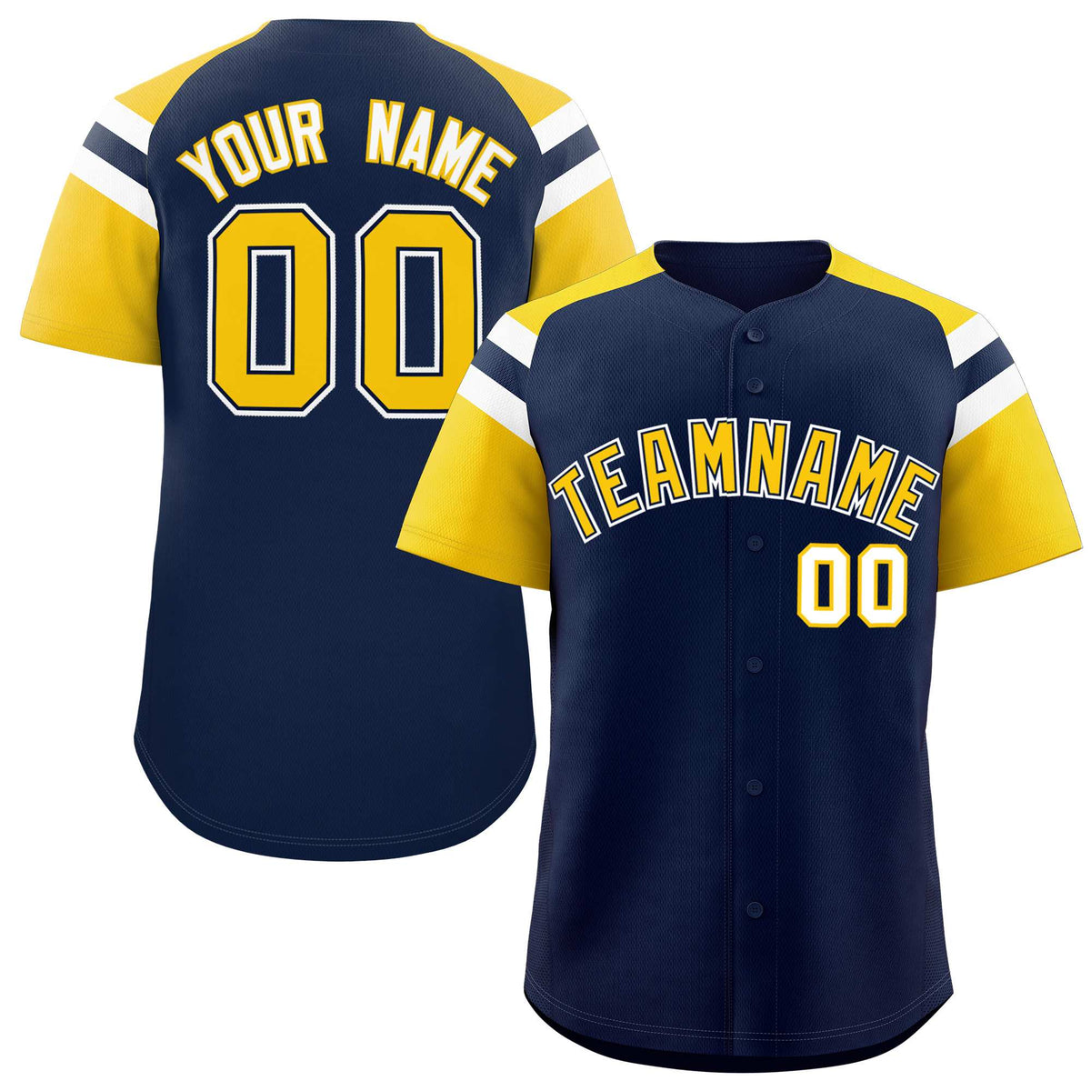 Custom Navy Gold Contrast Raglan Sleeves Authentic Baseball Jersey