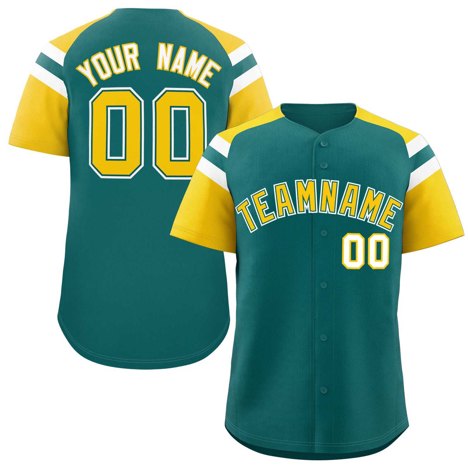 Custom Aqua Gold Contrast Raglan Sleeves Authentic Baseball Jersey