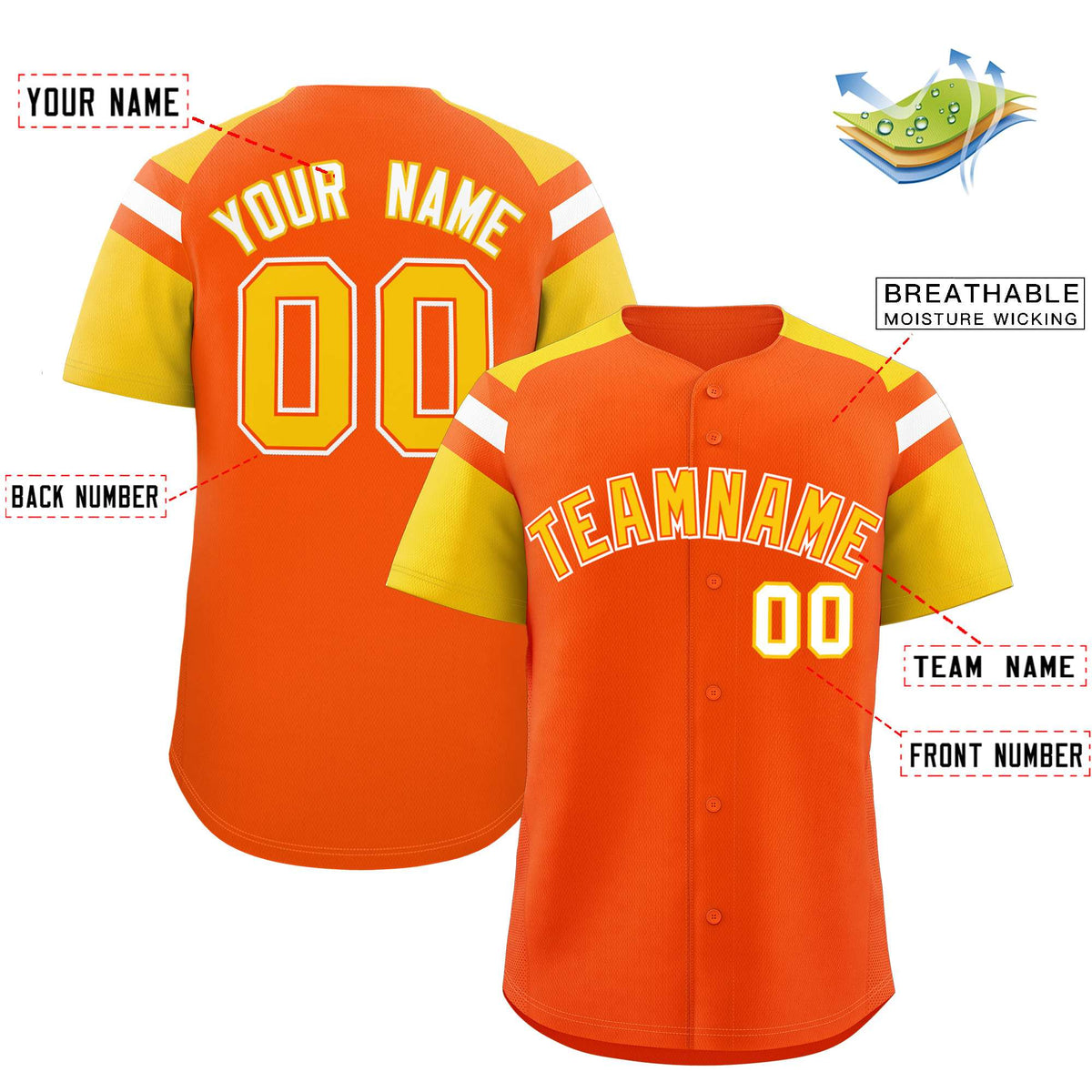 Custom Orange Gold Contrast Raglan Sleeves Authentic Baseball Jersey