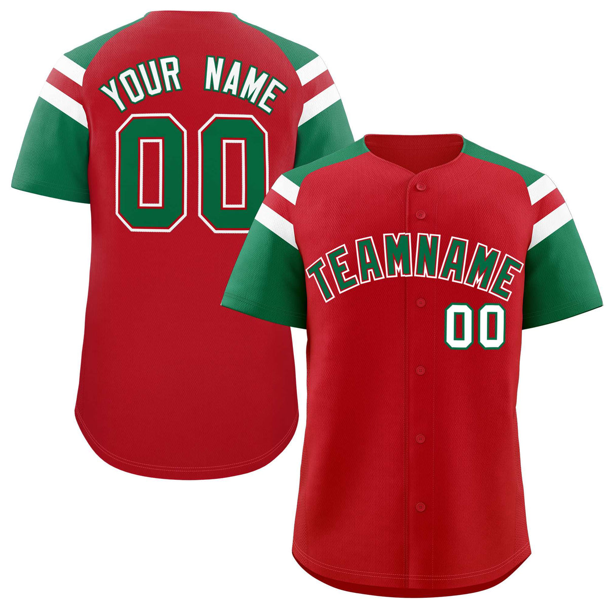 Custom Red Kelly Green Contrast Raglan Sleeves Authentic Baseball Jersey