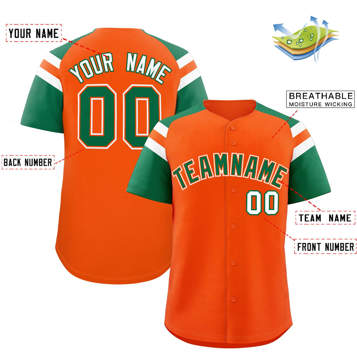 Custom Orange Kelly Green Contrast Raglan Sleeves Authentic Baseball Jersey