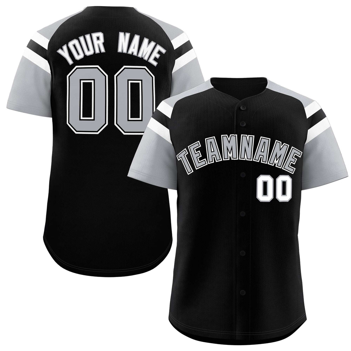 Custom Black Silver Contrast Raglan Sleeves Authentic Baseball Jersey