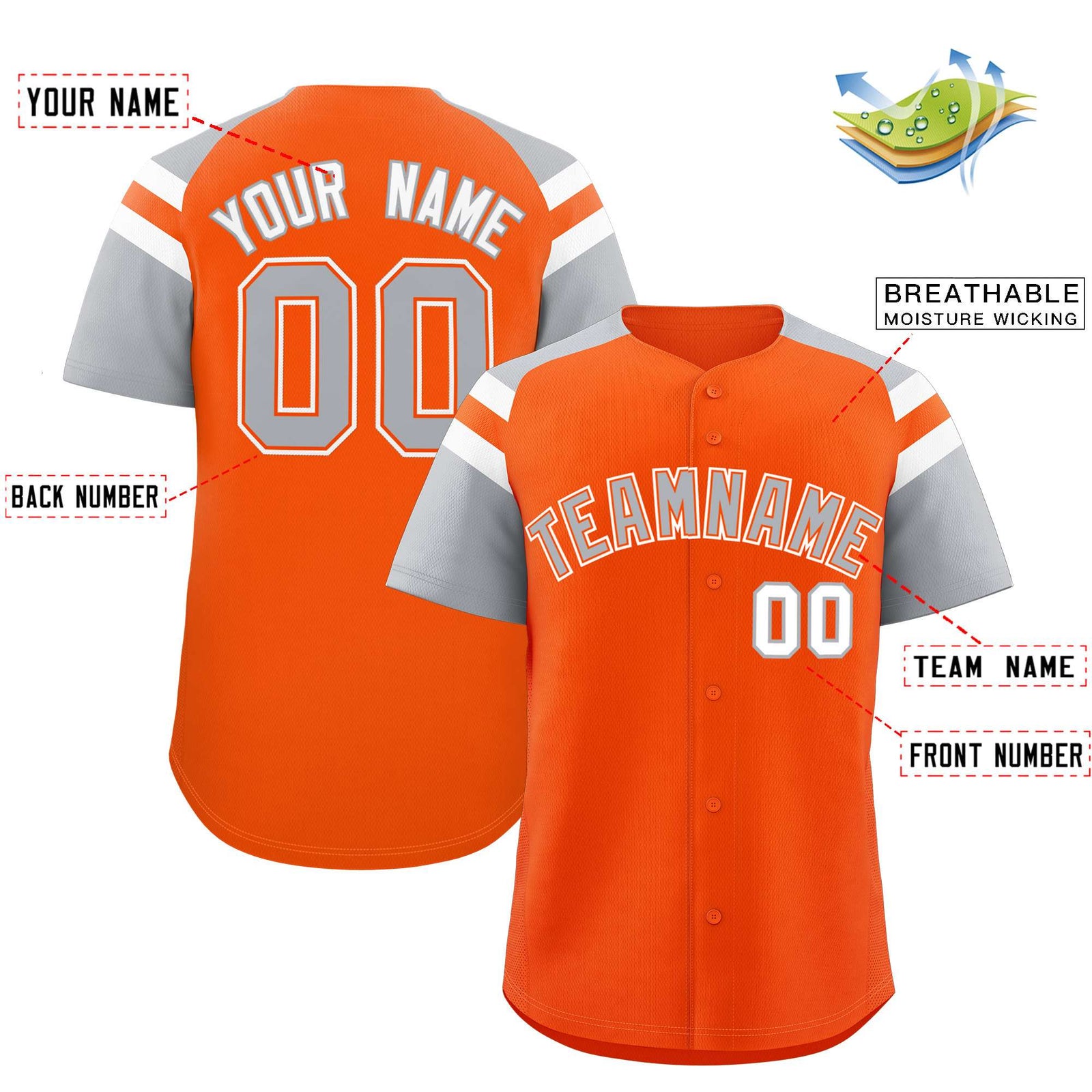 Custom Orange Silver Contrast Raglan Sleeves Authentic Baseball Jersey