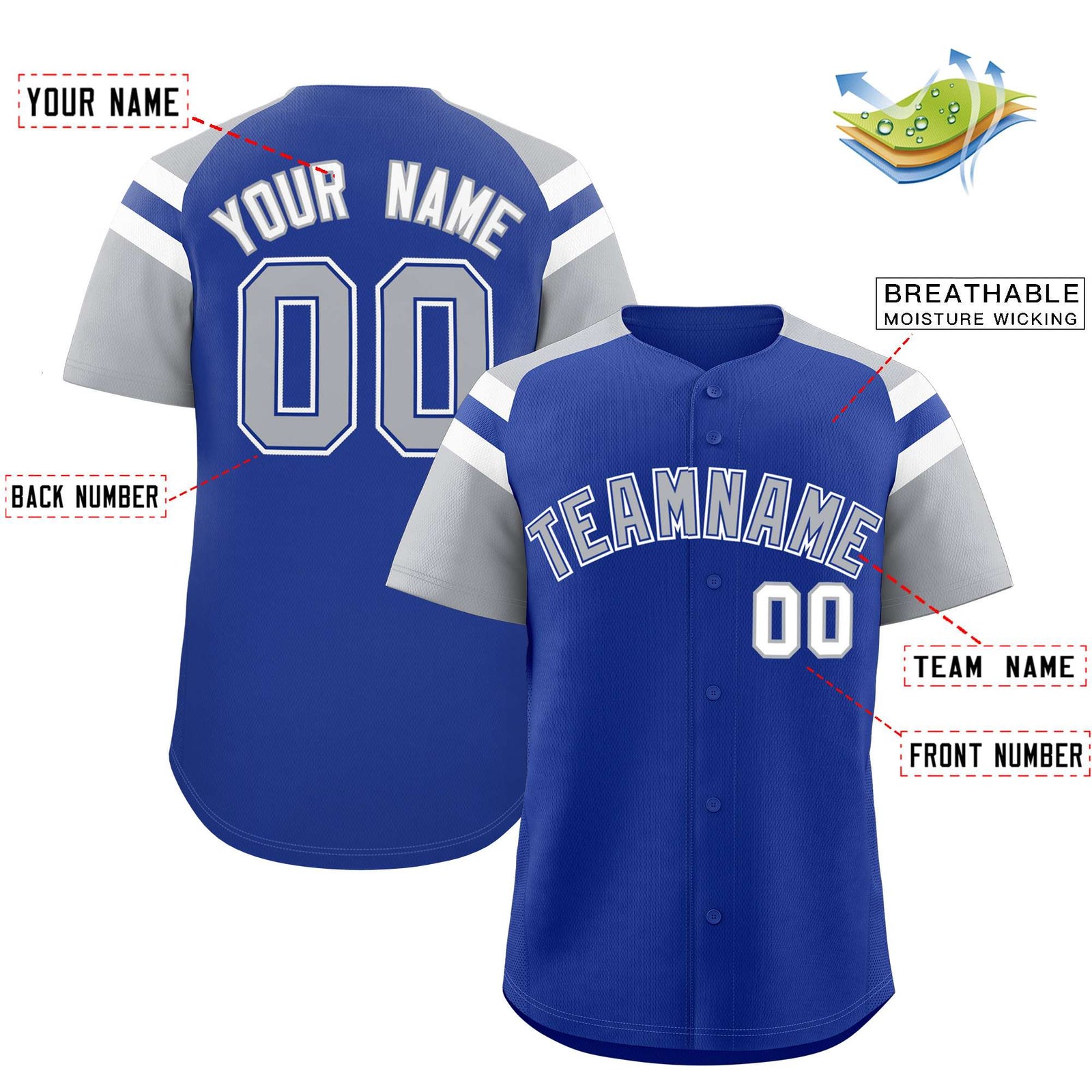 Custom Royal Silver Contrast Raglan Sleeves Authentic Baseball Jersey