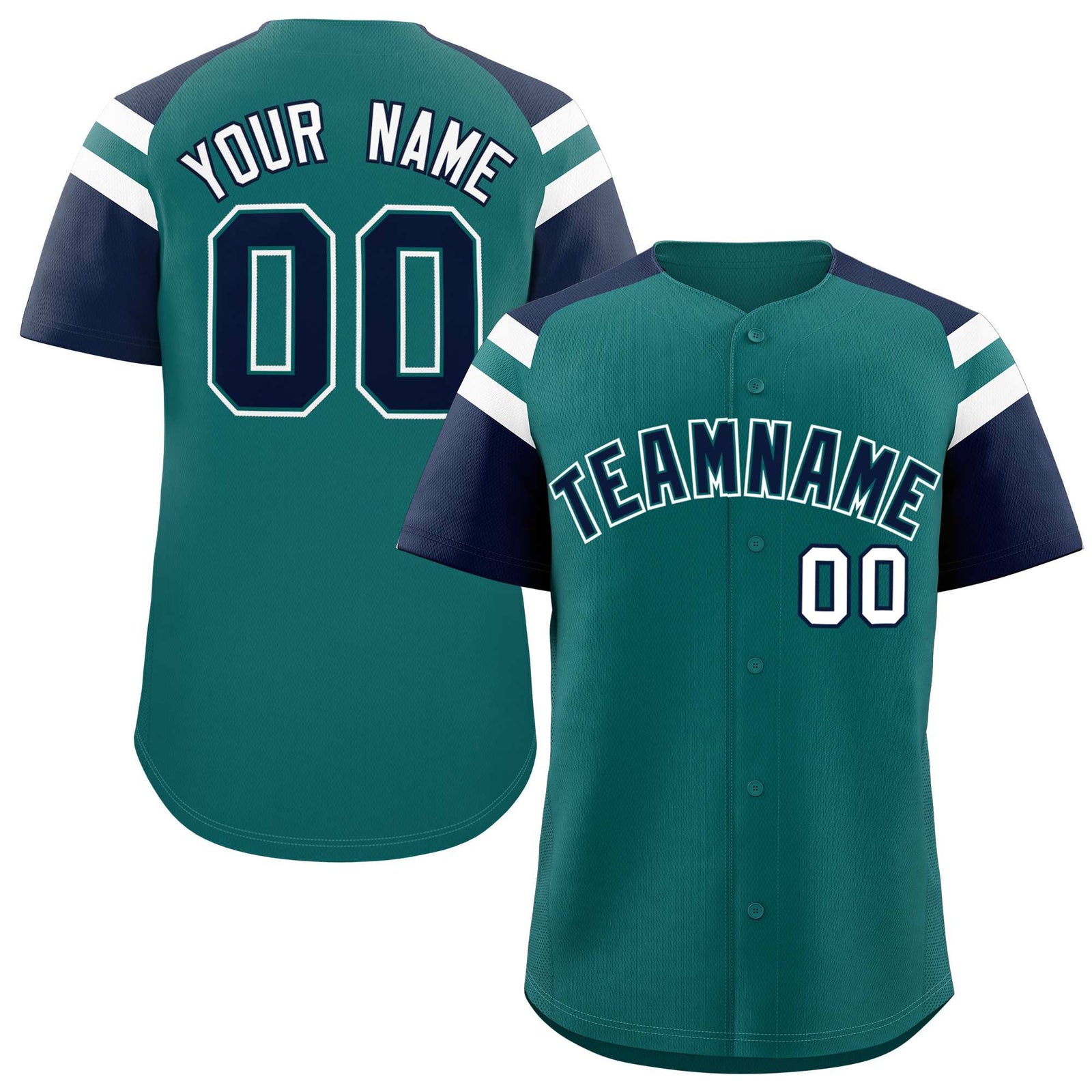 Custom Aqua Navy Contrast Raglan Sleeves Authentic Baseball Jersey