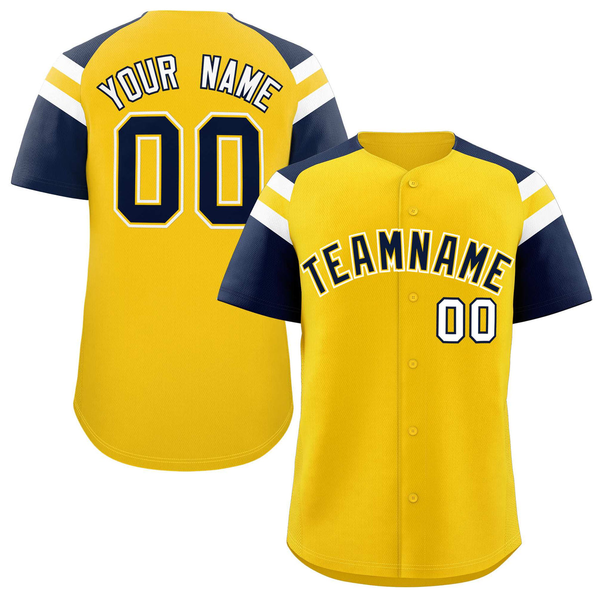 Custom Gold Navy Contrast Raglan Sleeves Authentic Baseball Jersey
