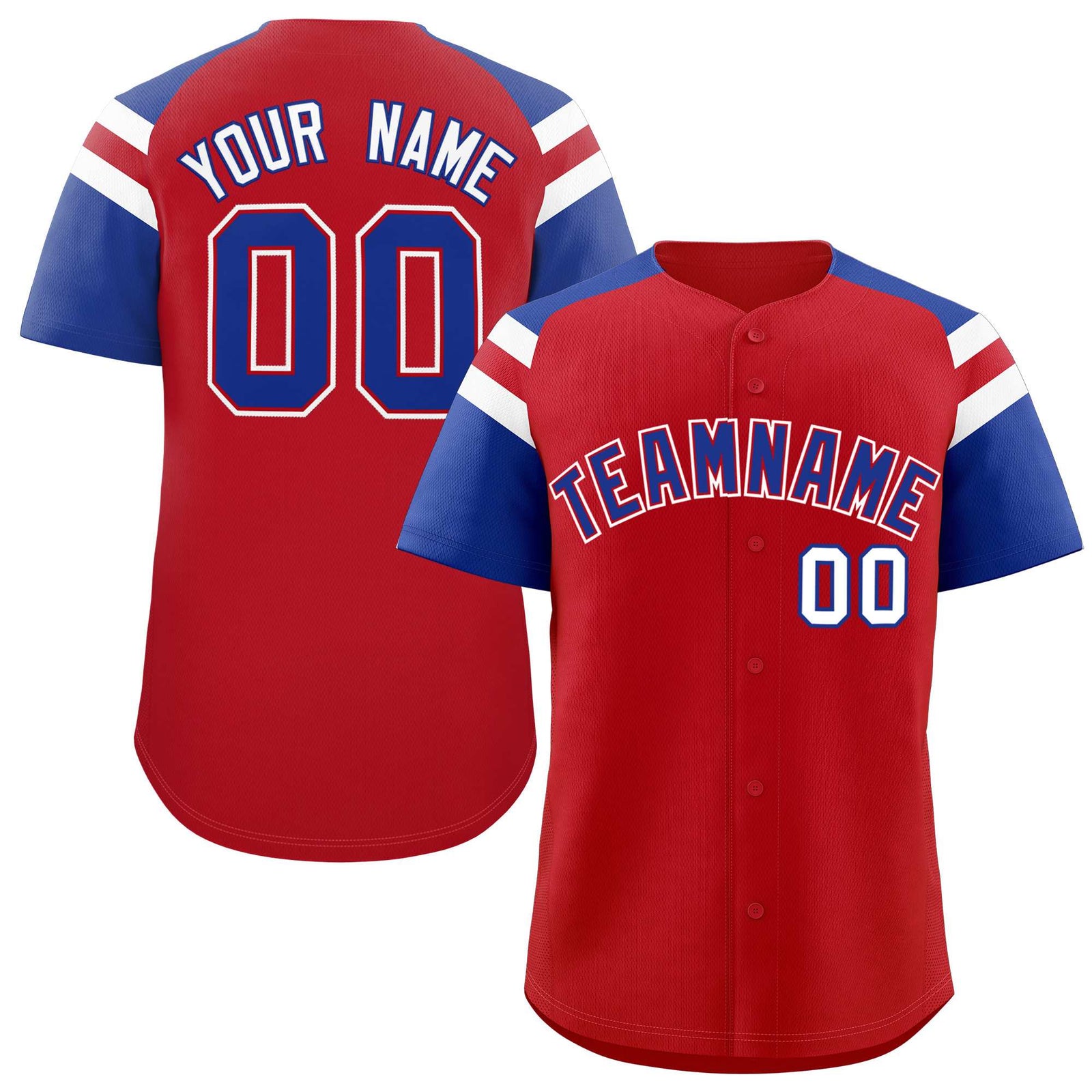 Custom Red Royal Contrast Raglan Sleeves Authentic Baseball Jersey