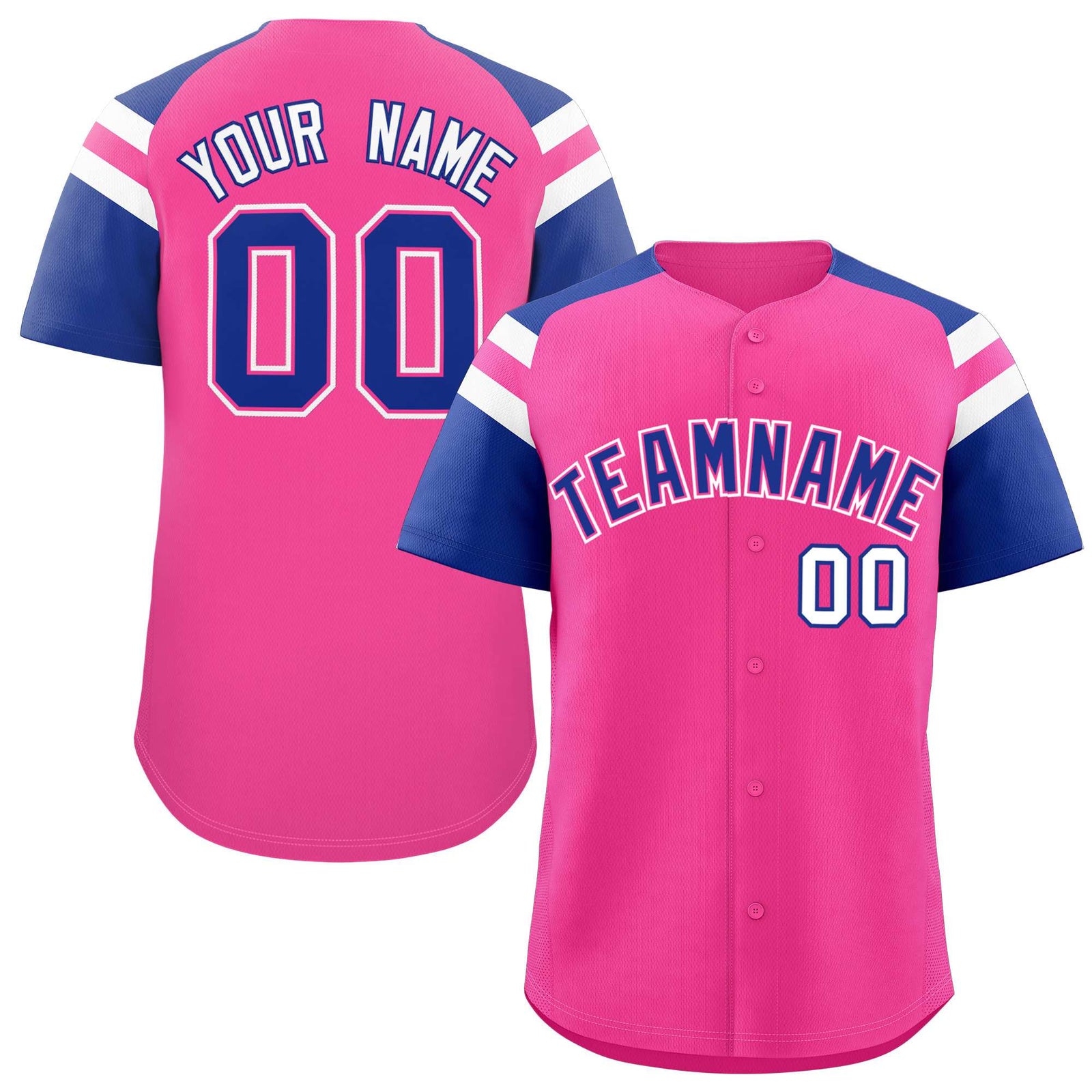 Custom Pink Royal Contrast Raglan Sleeves Authentic Baseball Jersey