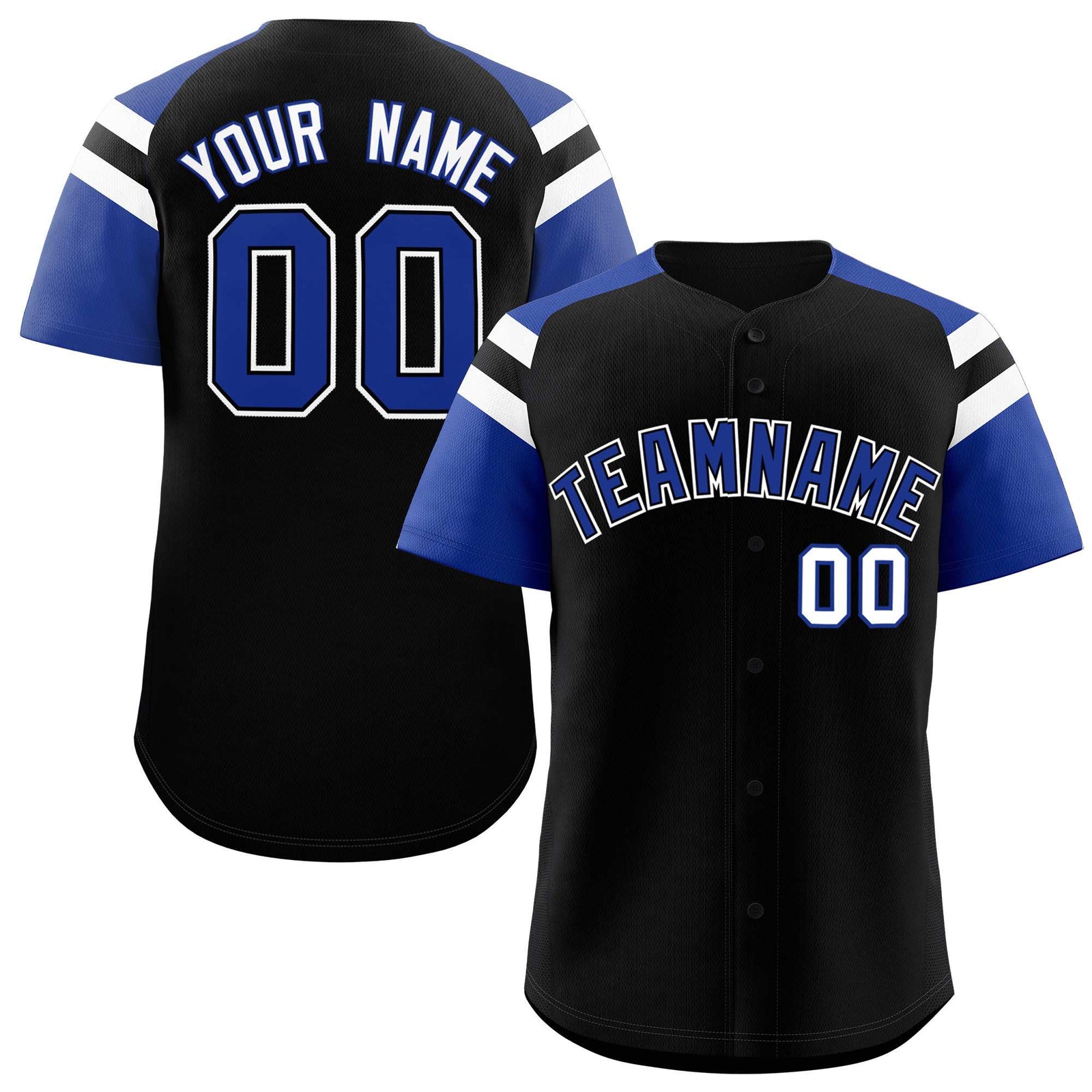 Custom Black Royal Contrast Raglan Sleeves Authentic Baseball Jersey