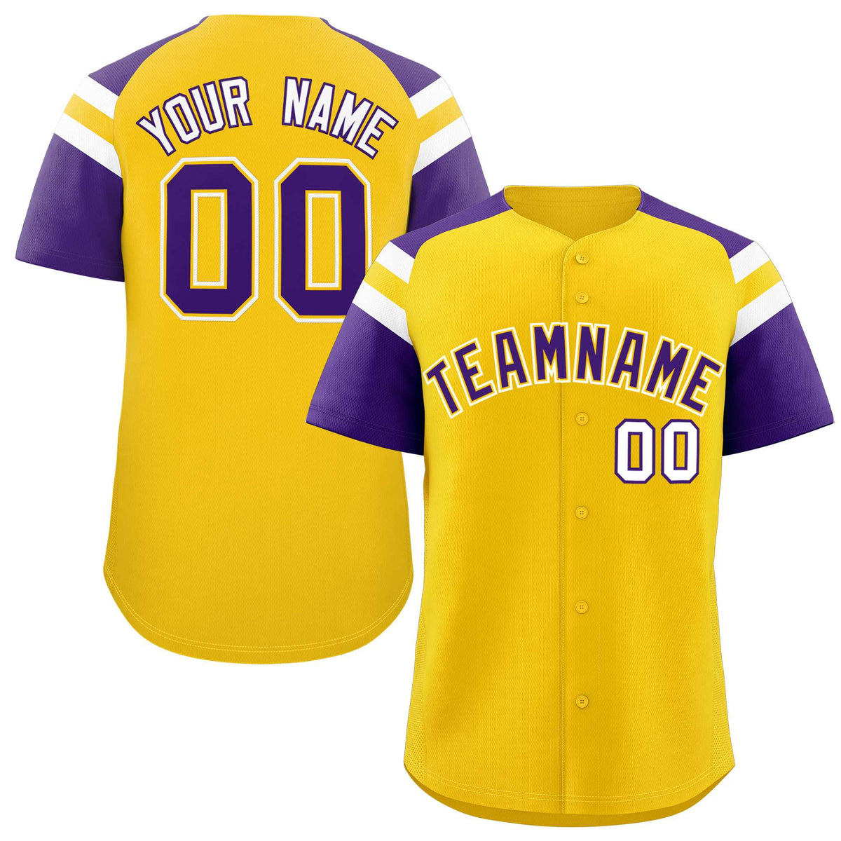 Custom Gold Purple Contrast Raglan Sleeves Authentic Baseball Jersey