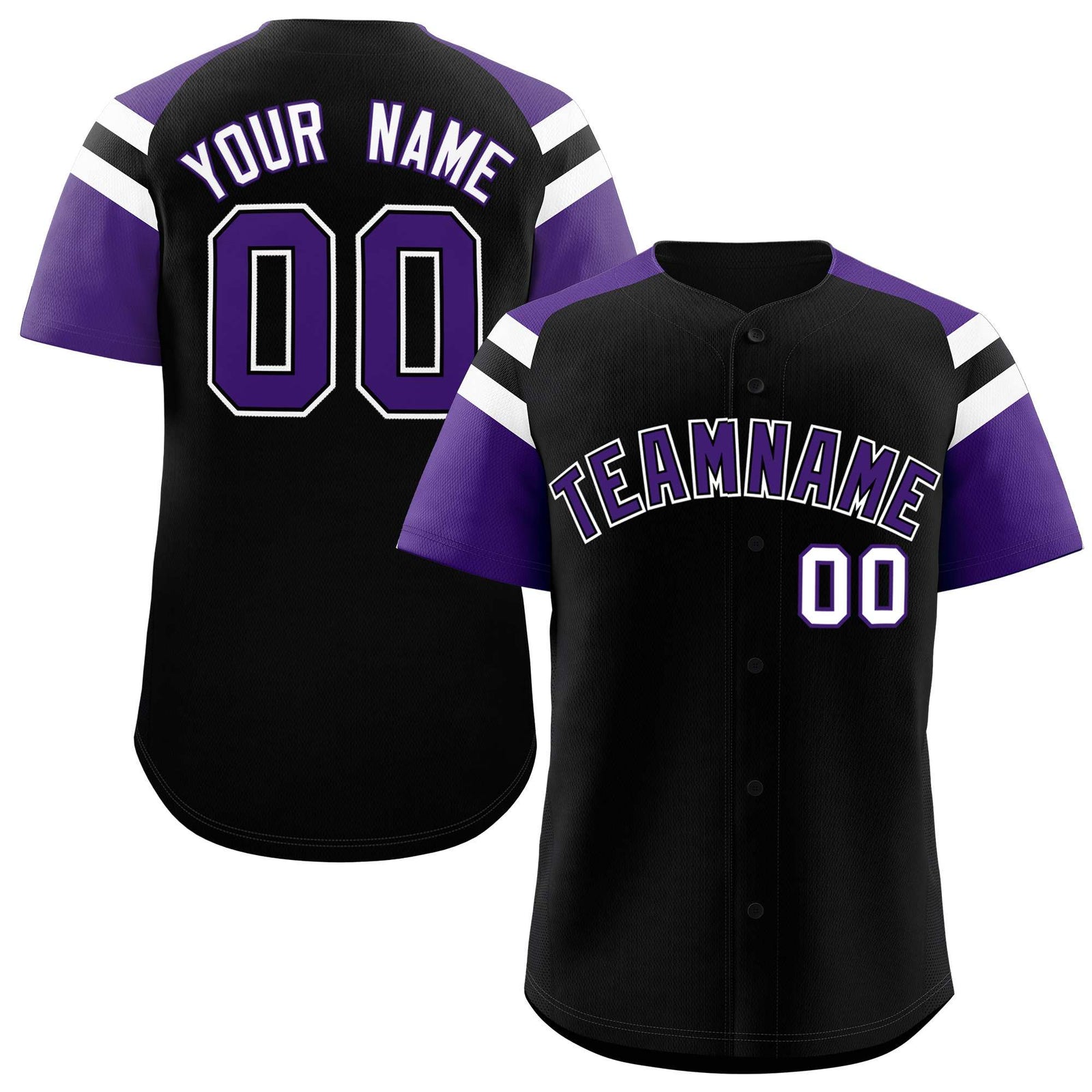 Custom Black Purple Contrast Raglan Sleeves Authentic Baseball Jersey