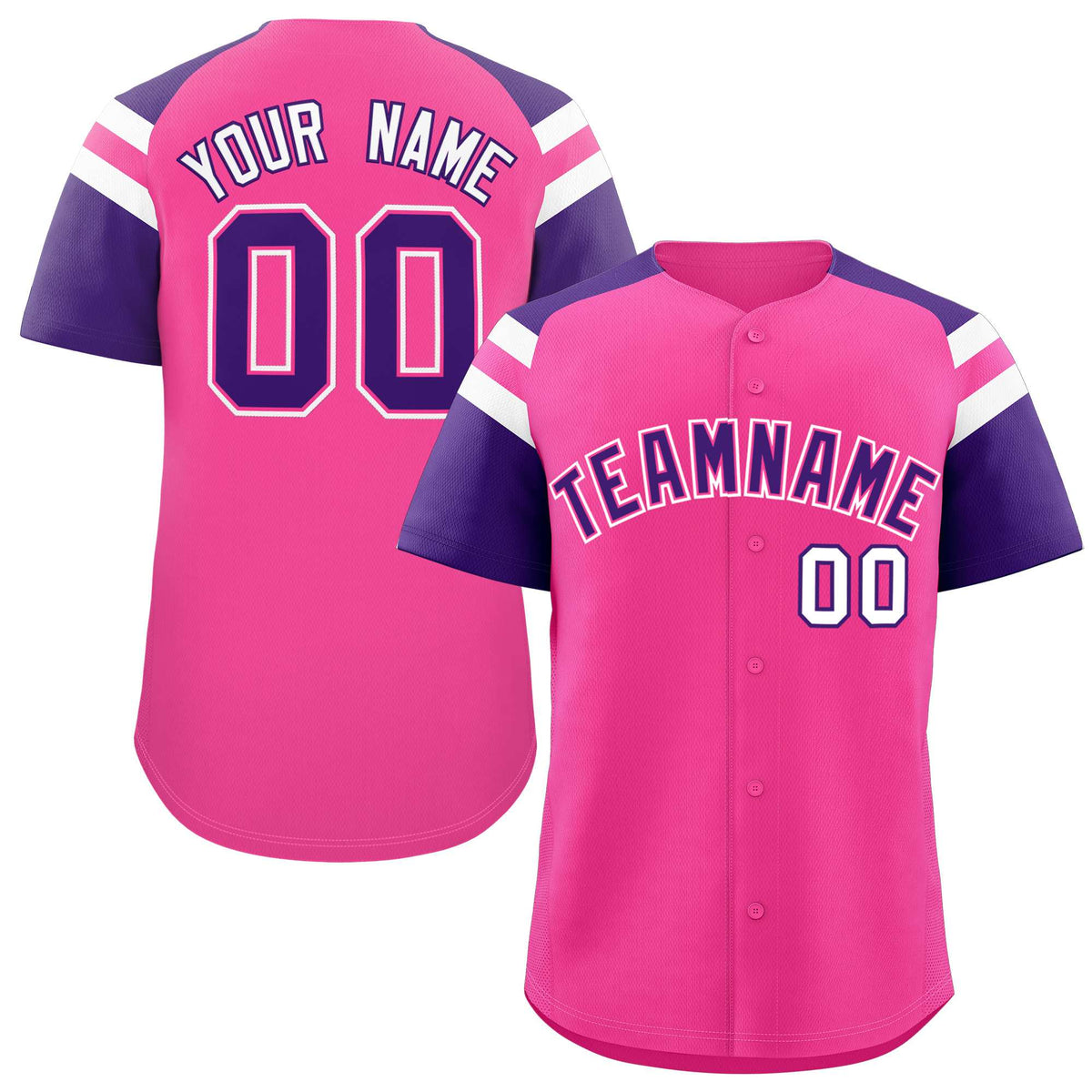 Custom Pink Purple Contrast Raglan Sleeves Authentic Baseball Jersey