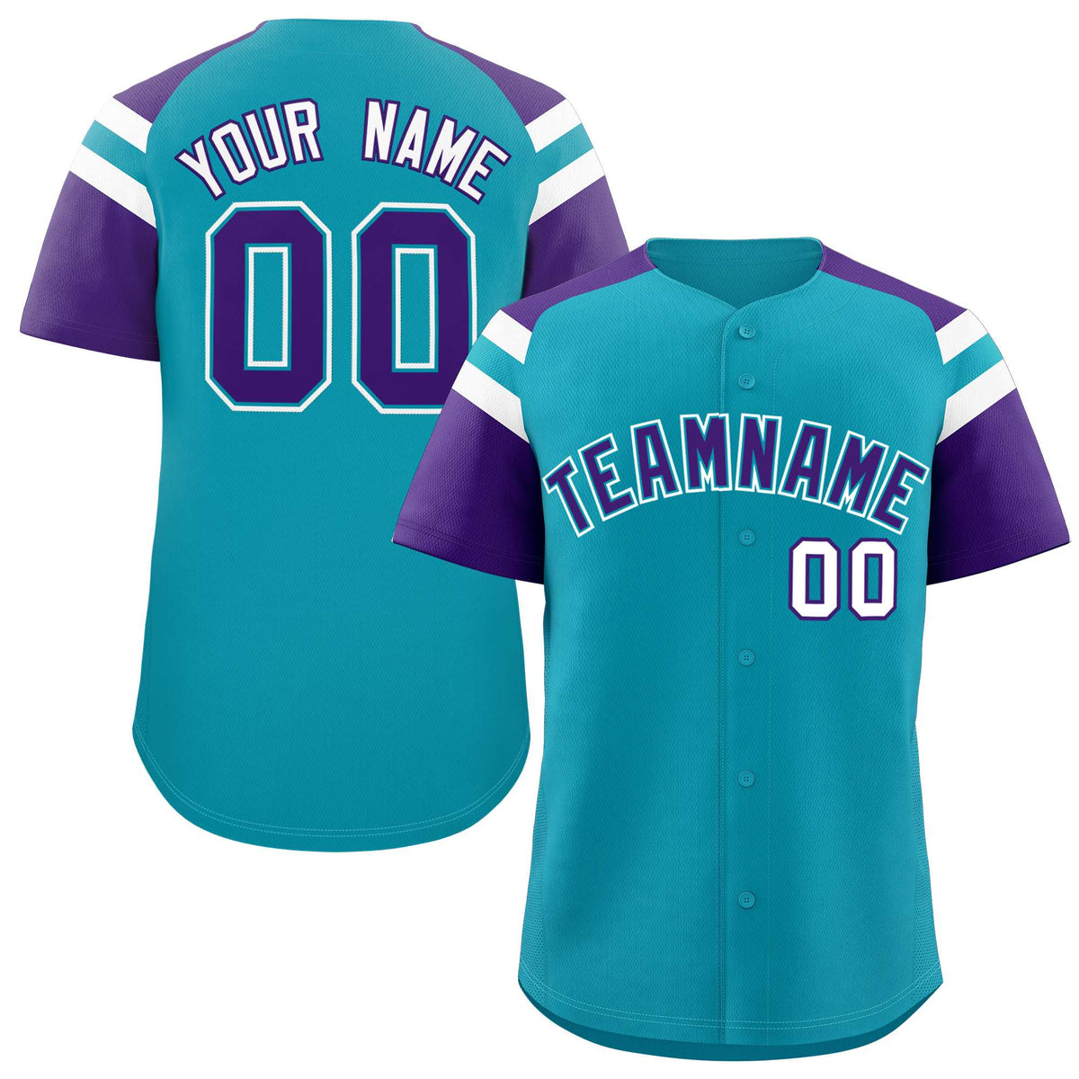 Custom Aqua Purple Contrast Raglan Sleeves Authentic Baseball Jersey