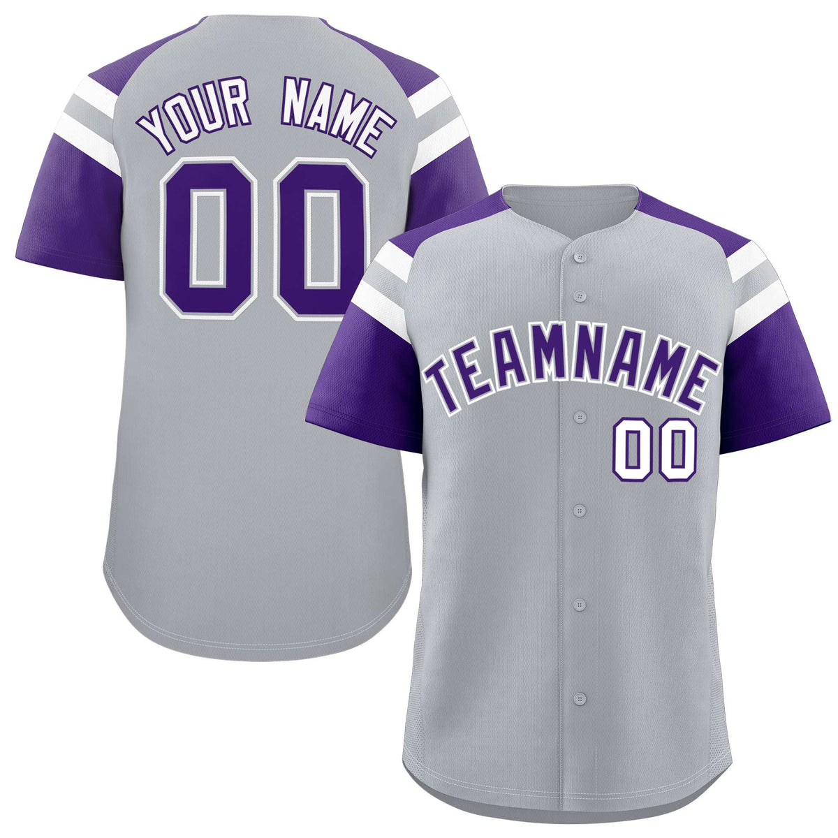Custom Silver Purple Contrast Raglan Sleeves Authentic Baseball Jersey