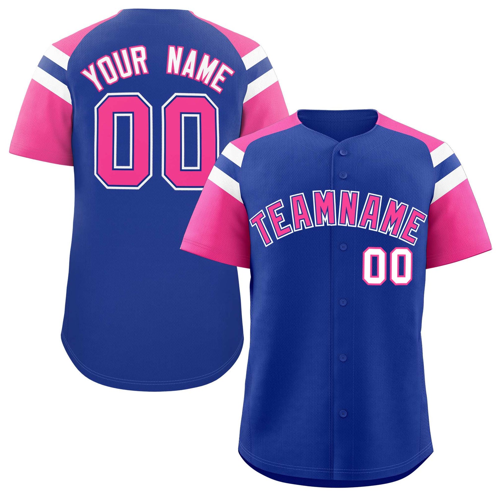 Custom Royal Pink Contrast Raglan Sleeves Authentic Baseball Jersey