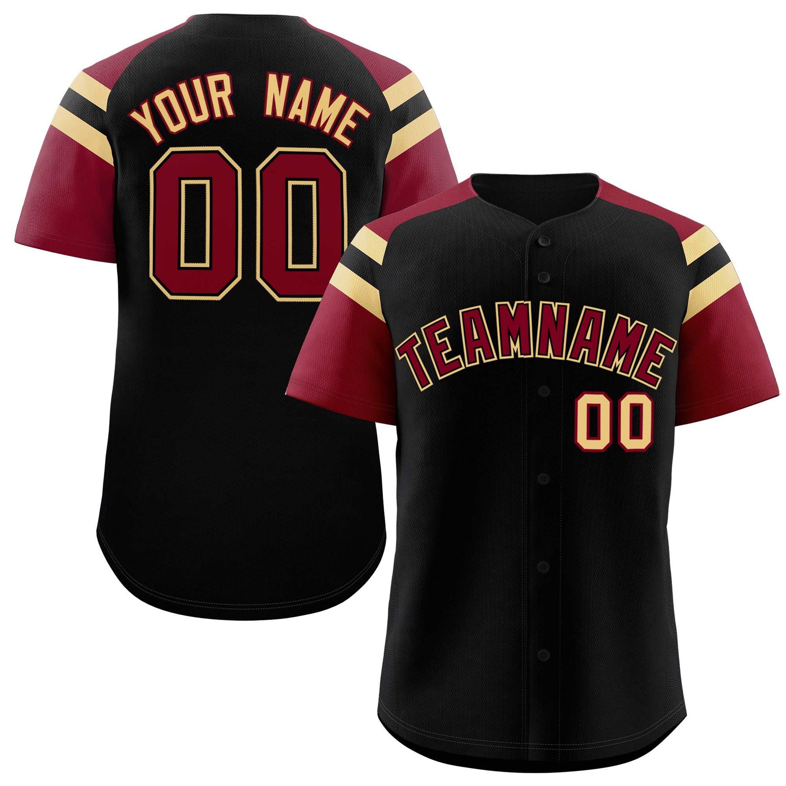 Custom Black Crimson Contrast Raglan Sleeves Authentic Baseball Jersey