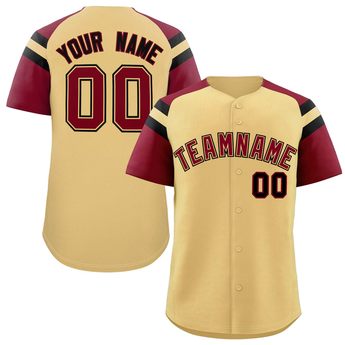 Custom Khaki Crimson Contrast Raglan Sleeves Authentic Baseball Jersey