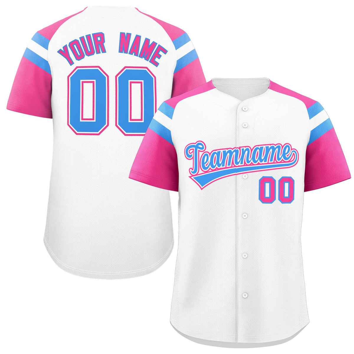 Custom-White-Pink-Contrast-Raglan-Sleeves-Authentic-Baseball-Jersey-014